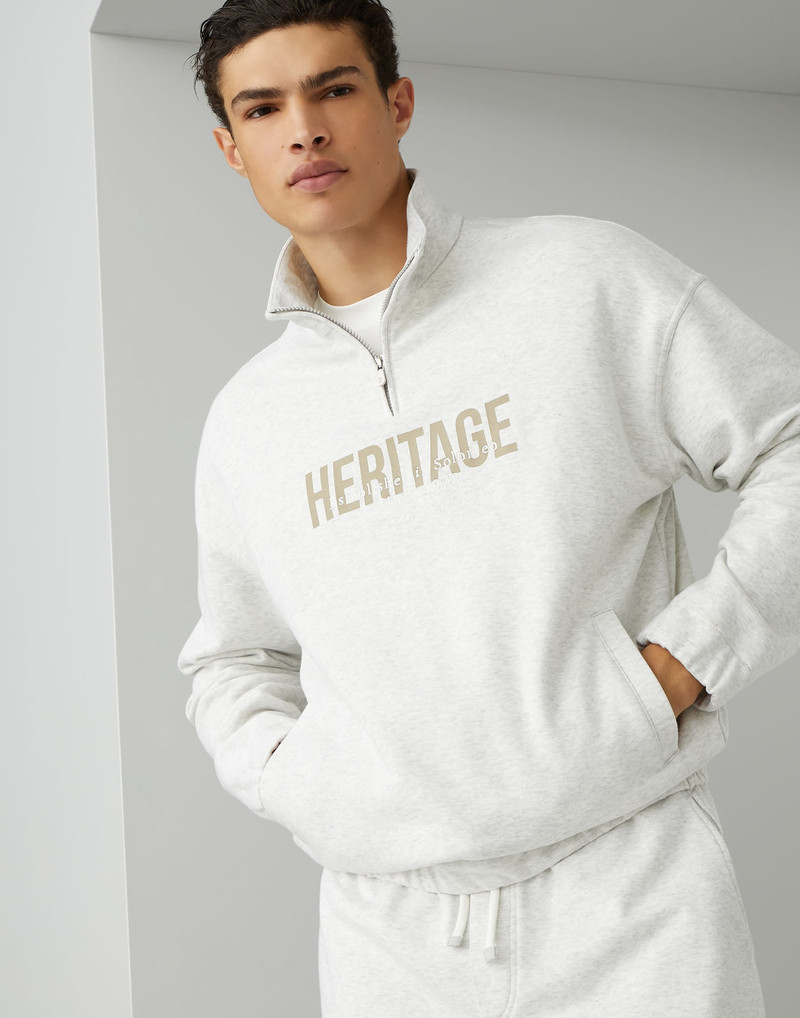 Techno cotton French terry sweatshirt with half zip and print 4