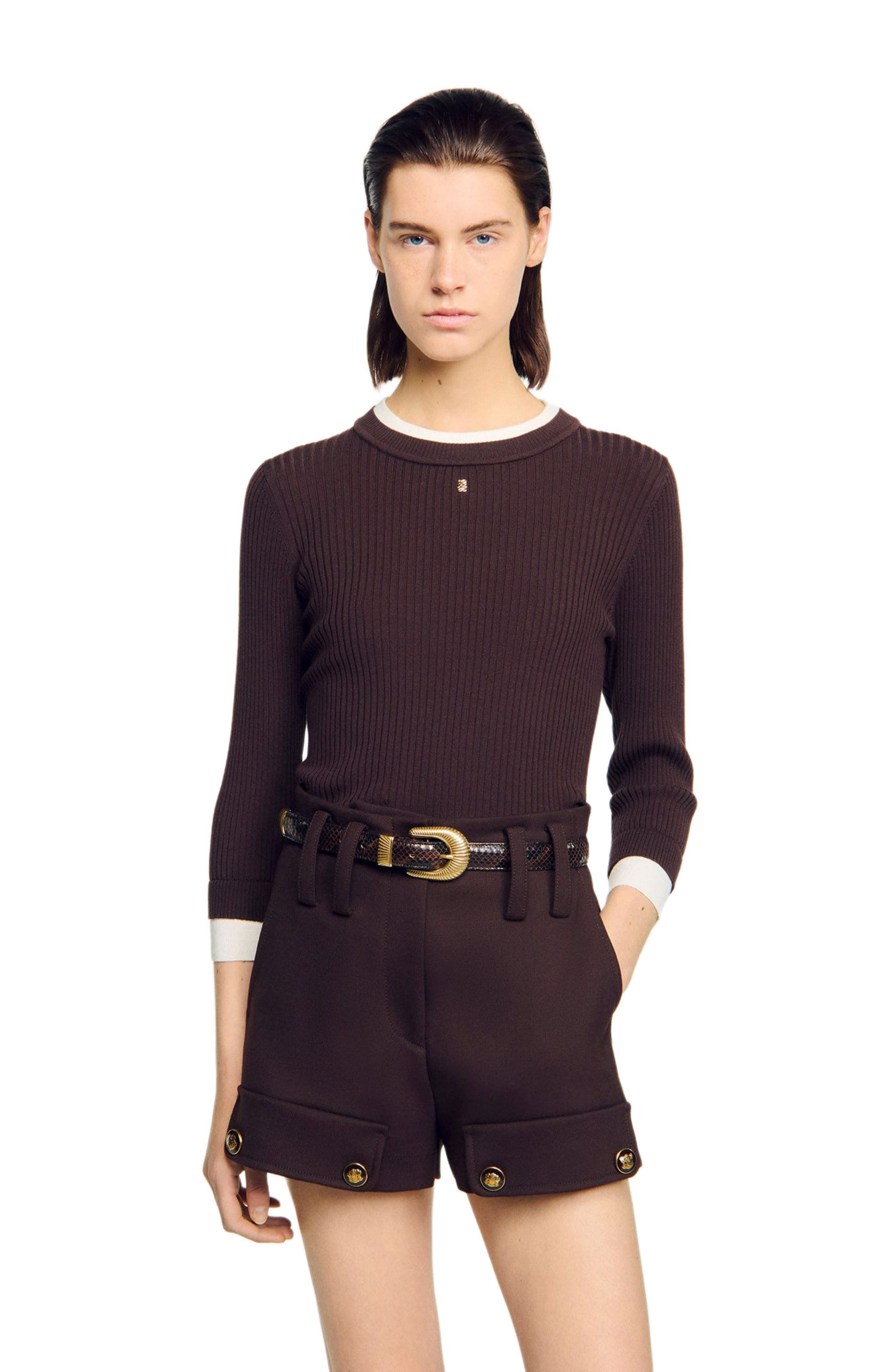 SANDRO 2-in-1 mixed wool sweater in Brown at Nordstrom - 4