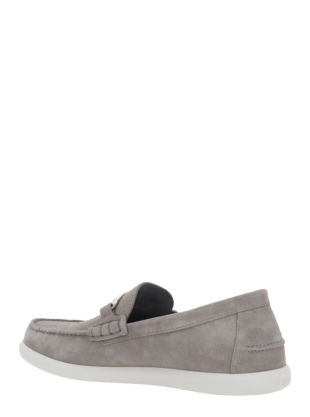 Fendi Men Grey Loafers With Ff Metal Buckle And Contrasting Sole In Suede Man - 3