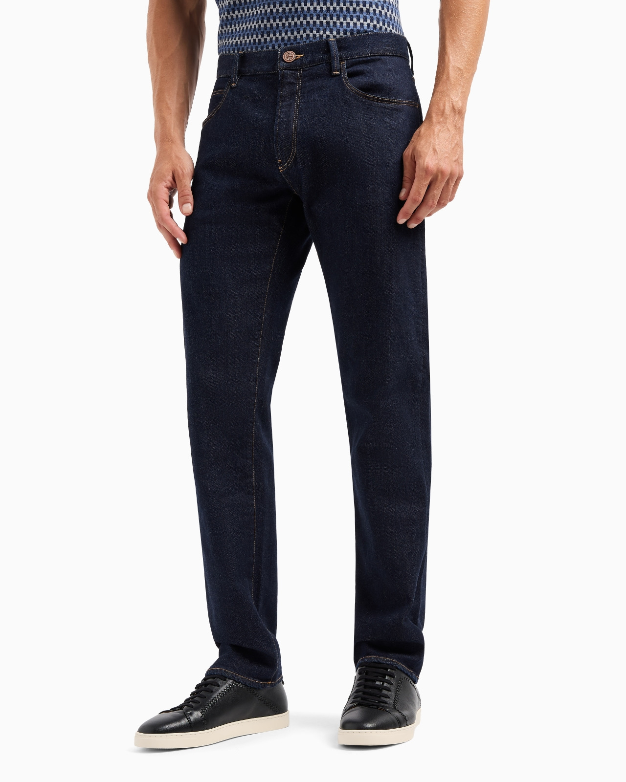 Five-pocket, regular-fit, stretch-cotton denim trousers - 4