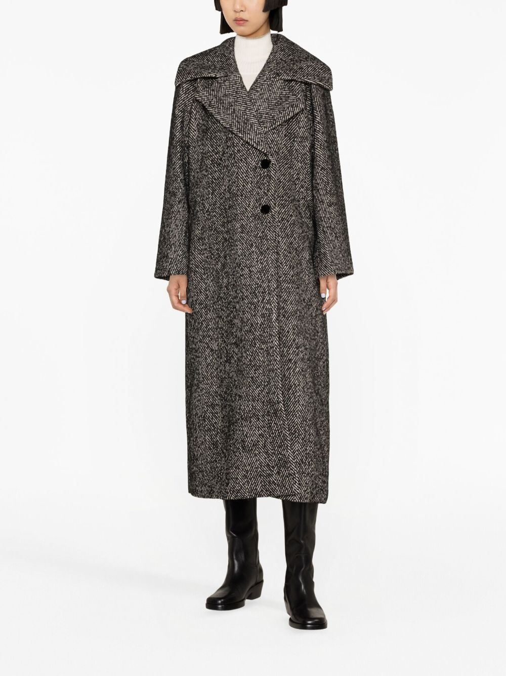 single-breasted herringbone coat - 2