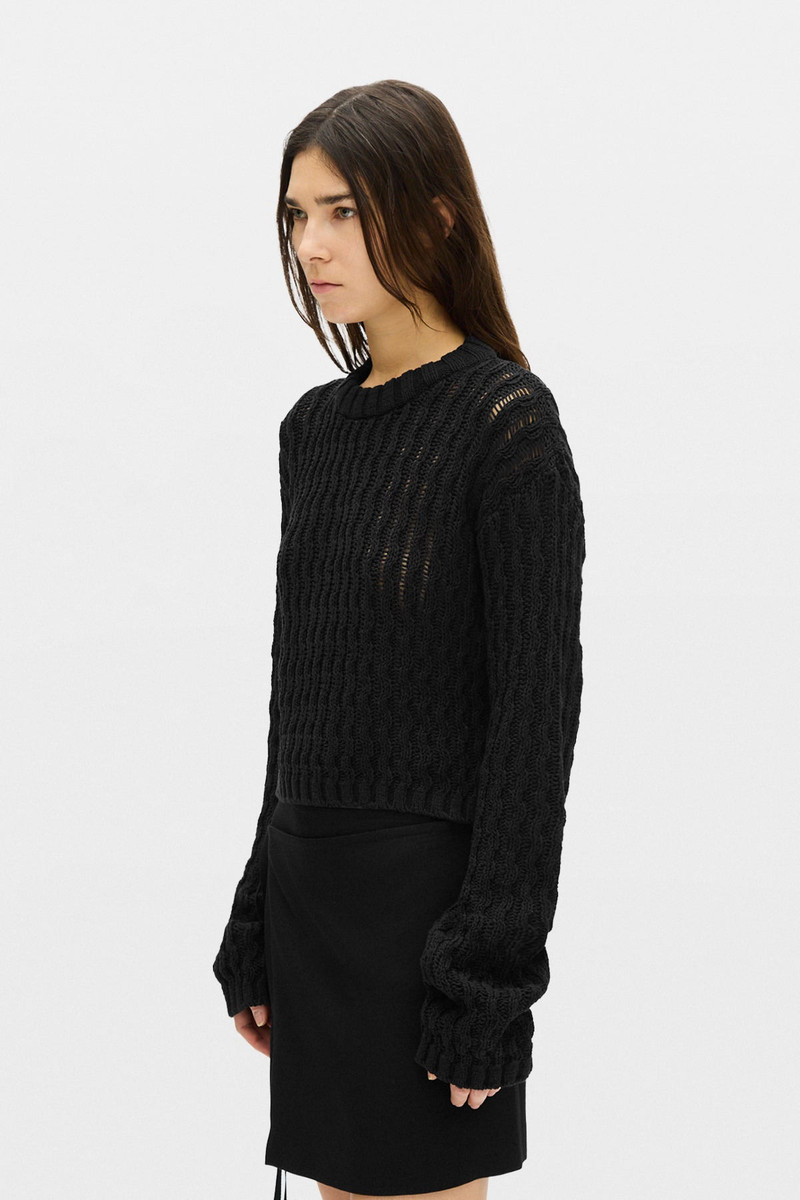 Ann Demeulemeester Reza Twisted Rib Cropped Crew Neck Sweater outlook