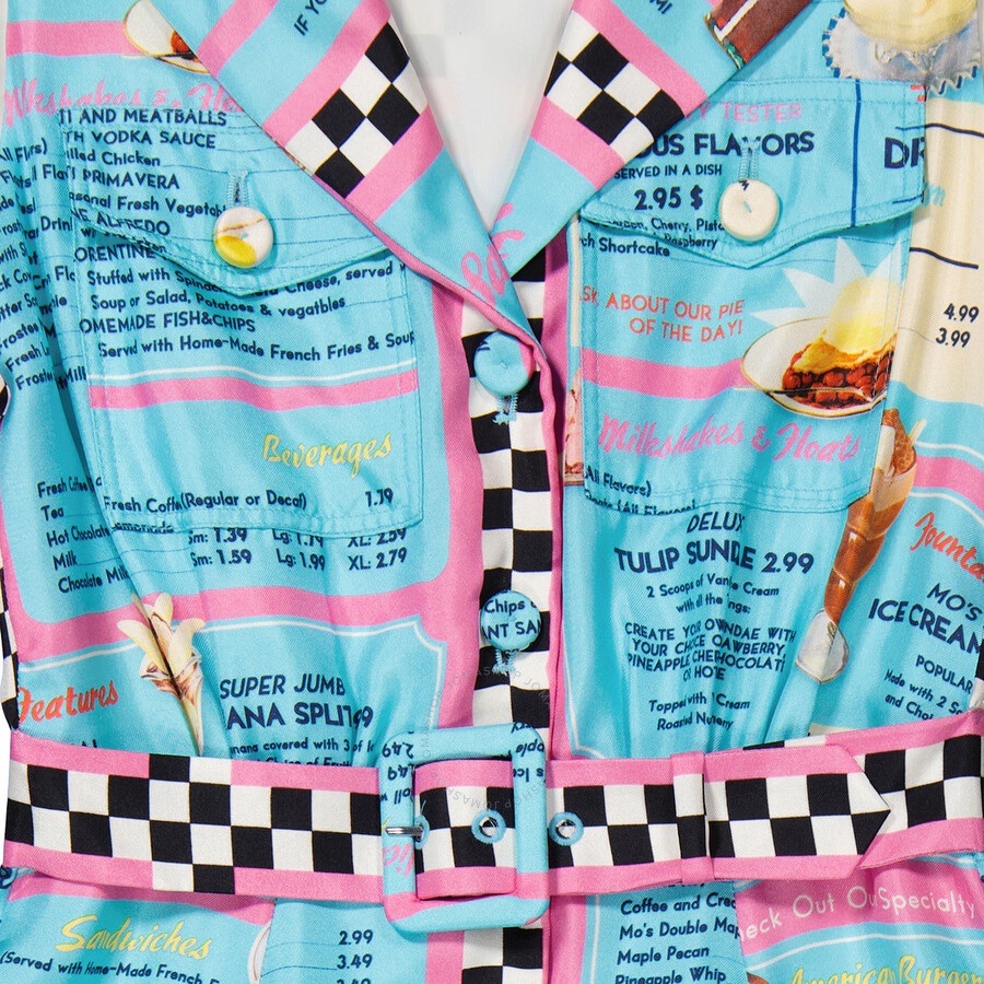 Moschino Ladies All-Over Diner Menu Print Silk Dress - 8