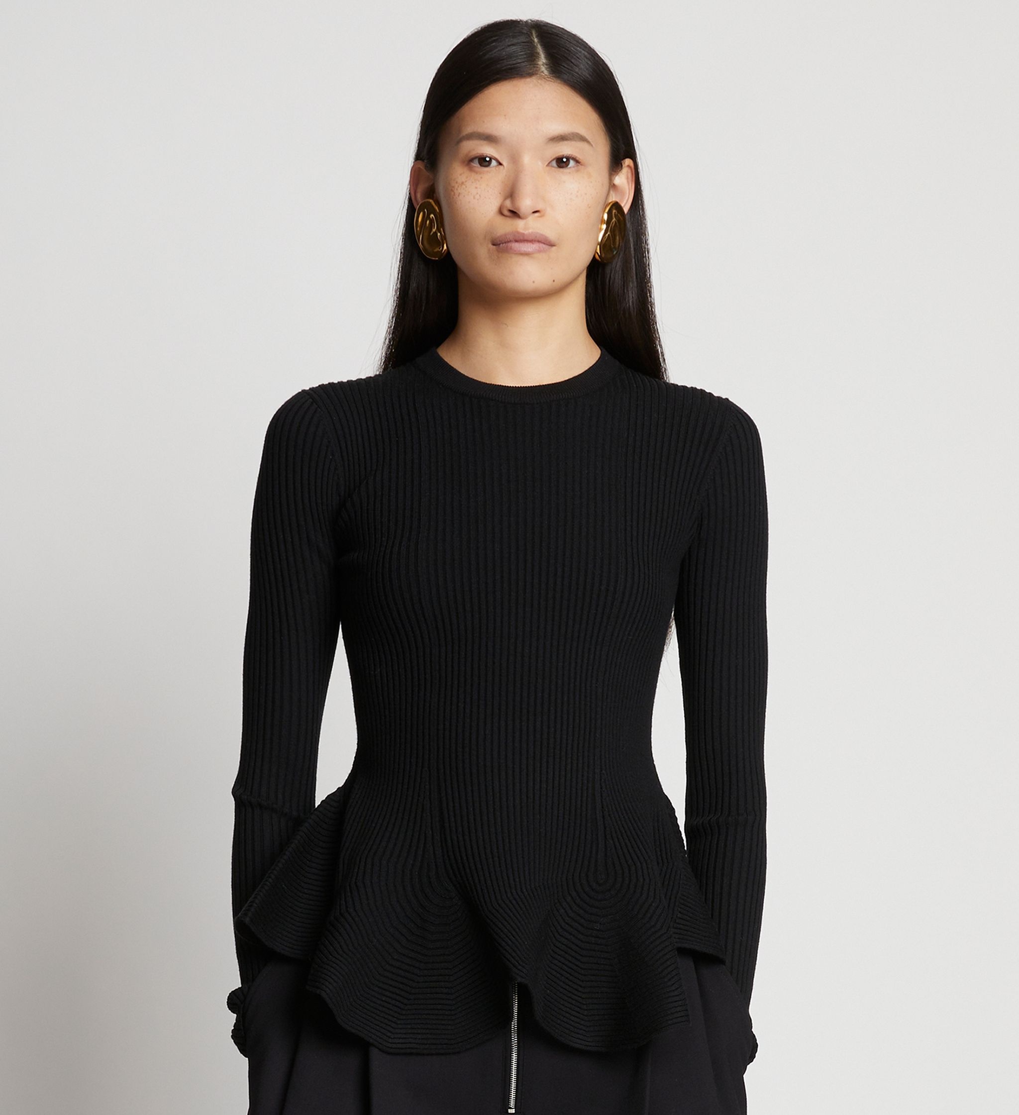 Fluted Rib Knit Peplum Sweater - 2