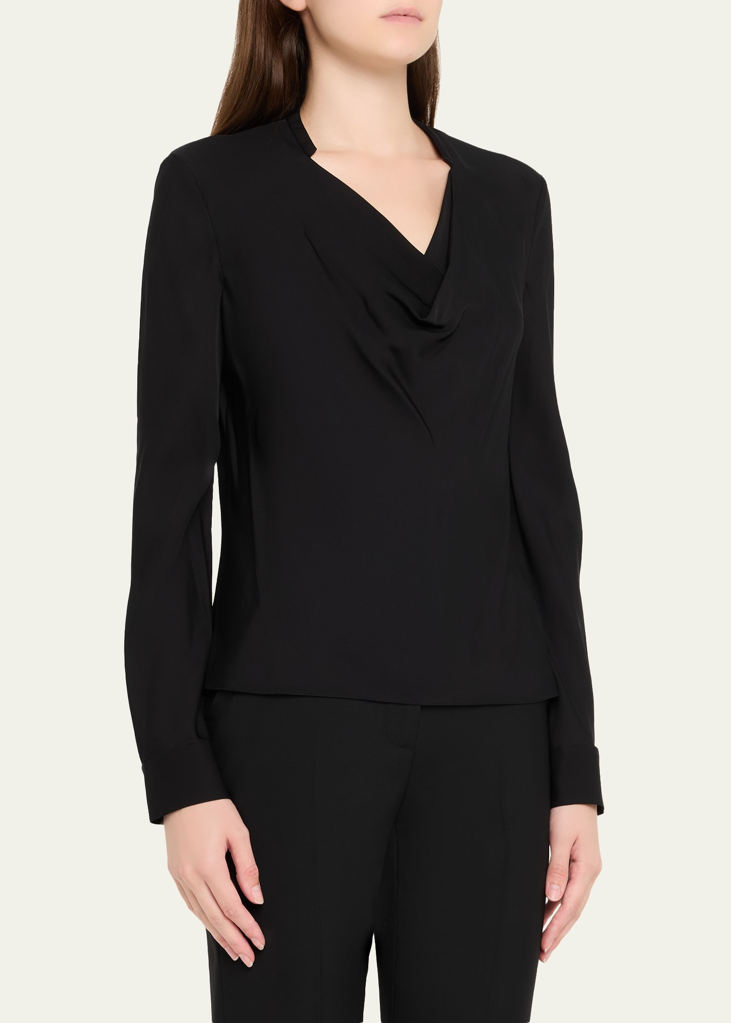 Draped Long-Sleeve Silk Blouse - 4