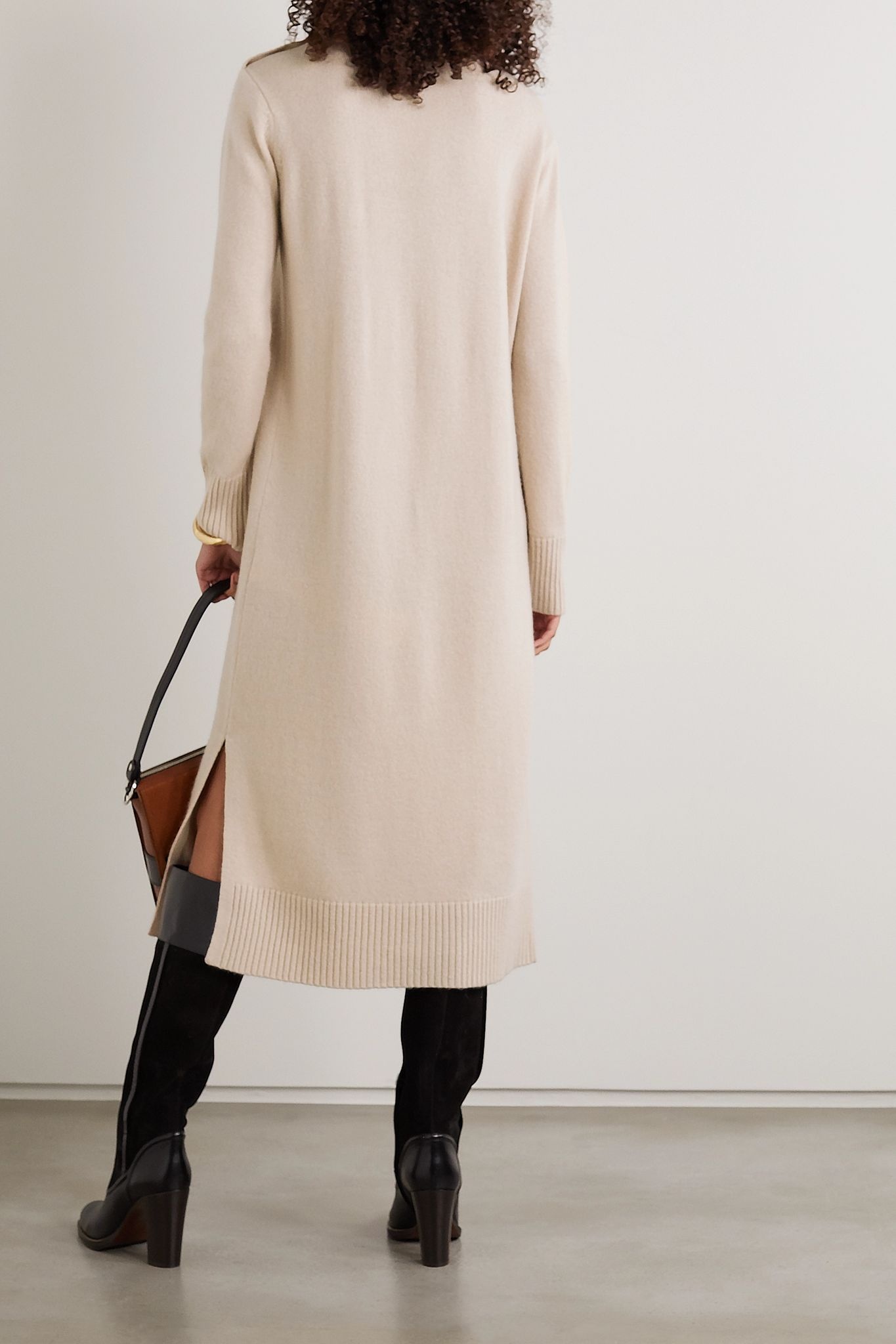 Button-embellished wool and cashmere-blend turtleneck midi dress - 3