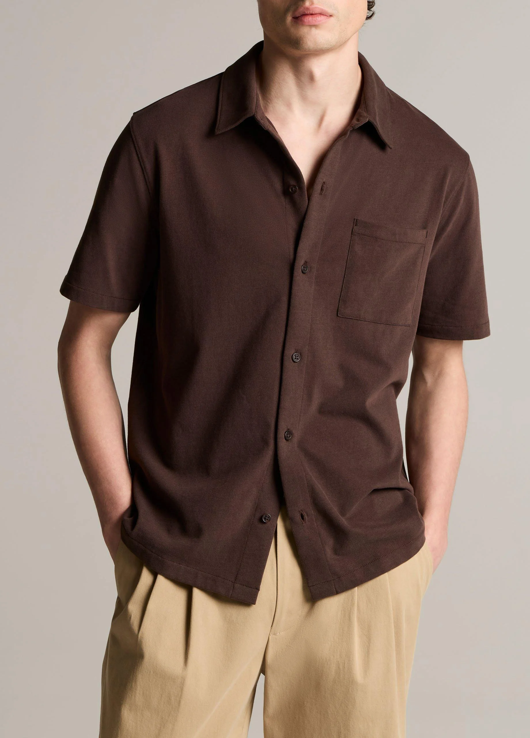 Sueded Cotton Jersey Button-Front Shirt - 1