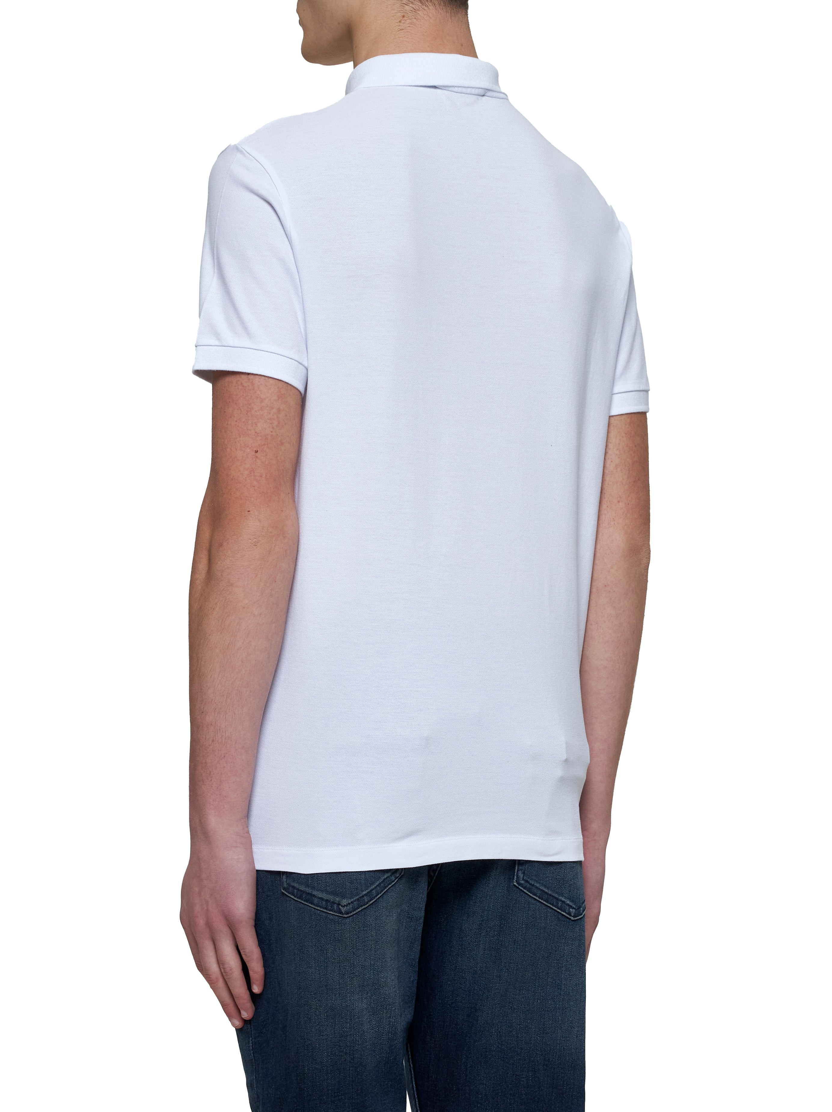 White stretch piqué logo patch polo shirt - 3