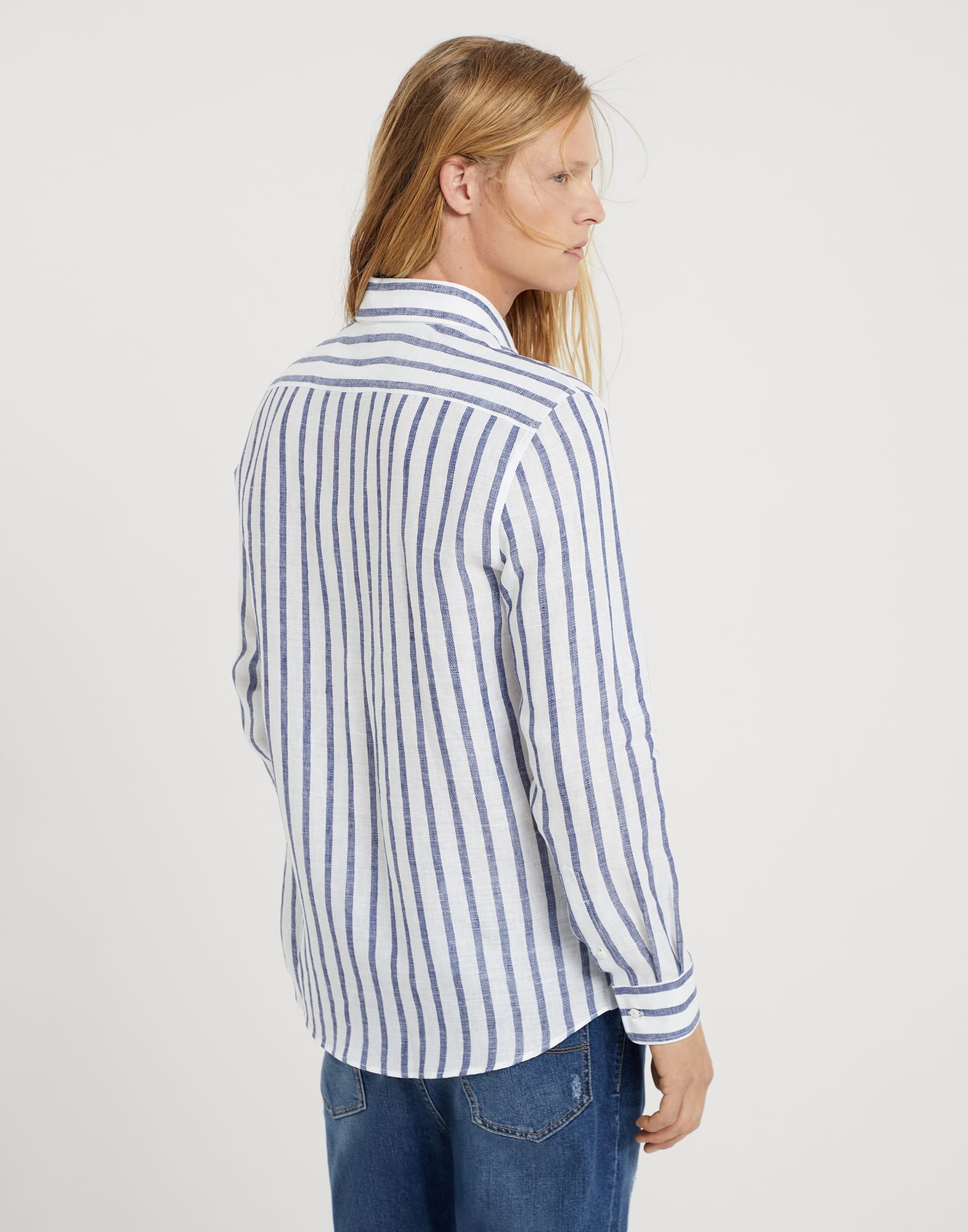 Striped linen easy fit shirt with spread collar - 2