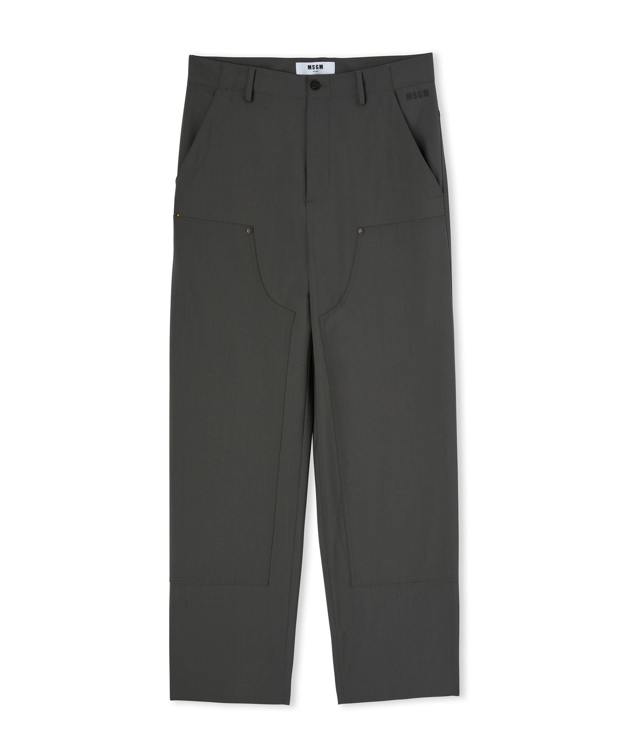 Solid color worker pants with straight legs - 4
