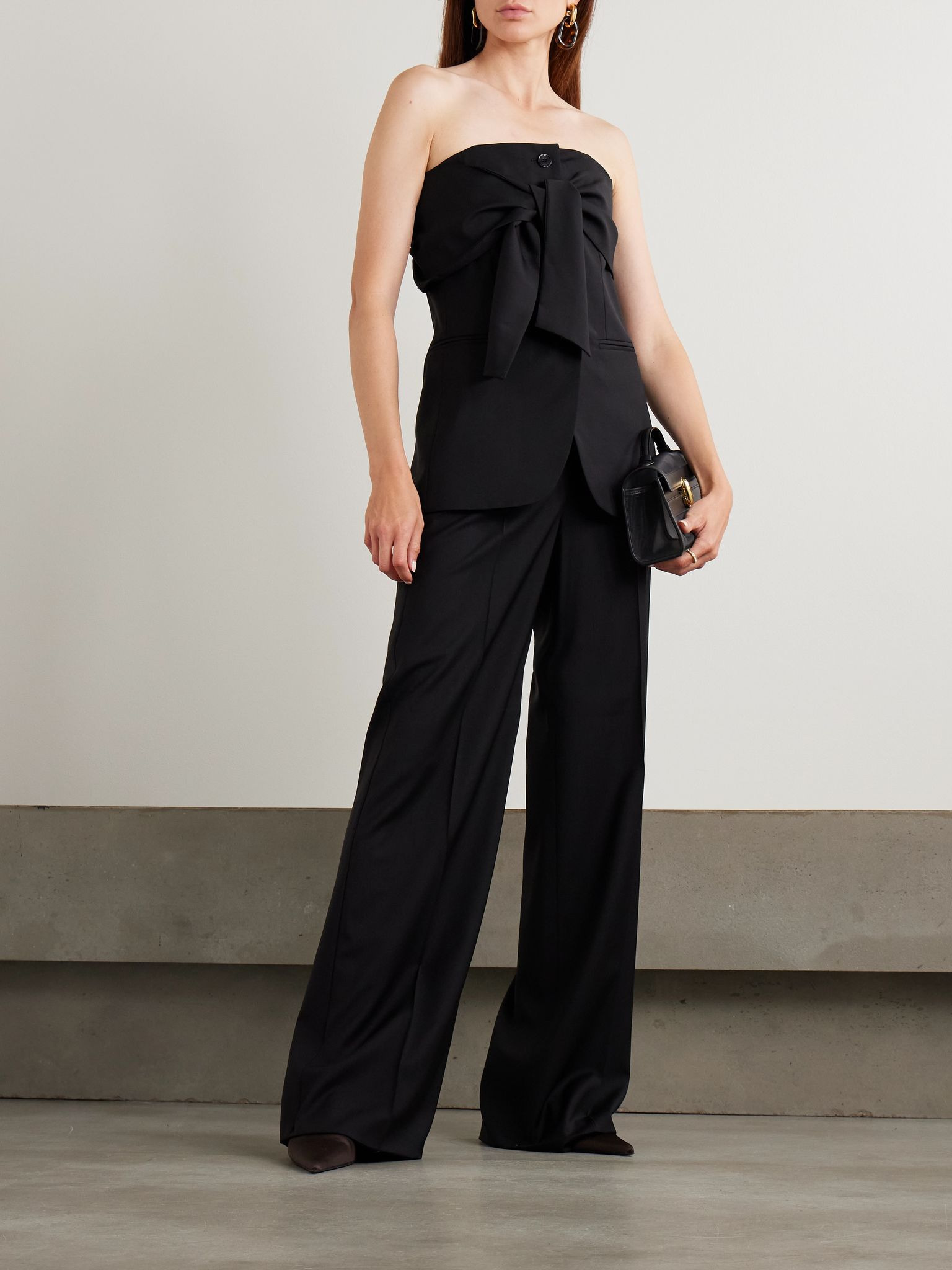 Veruska strapless tie-front wool-canvas top Black - 2