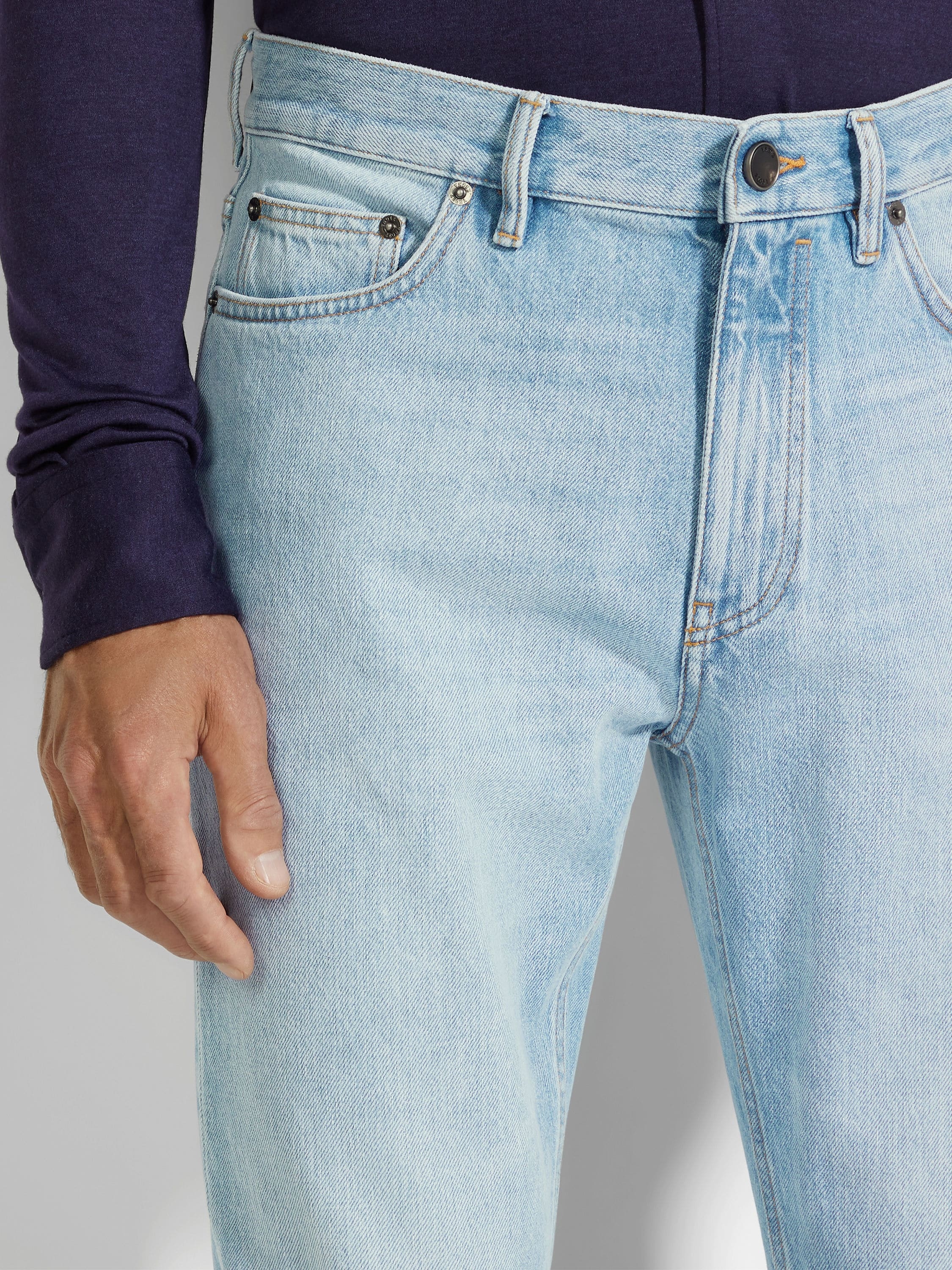 BLUE BLEACHED COTTON ROCCIA JEANS - 2