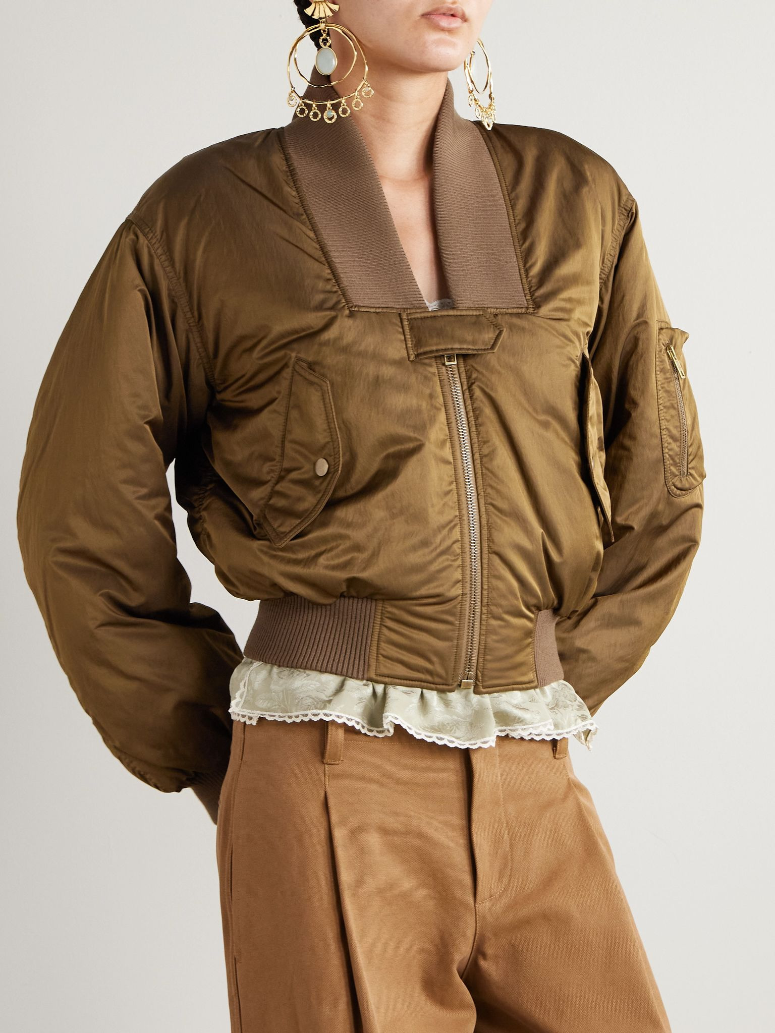 Cropped shell bomber jacket Brown - 3
