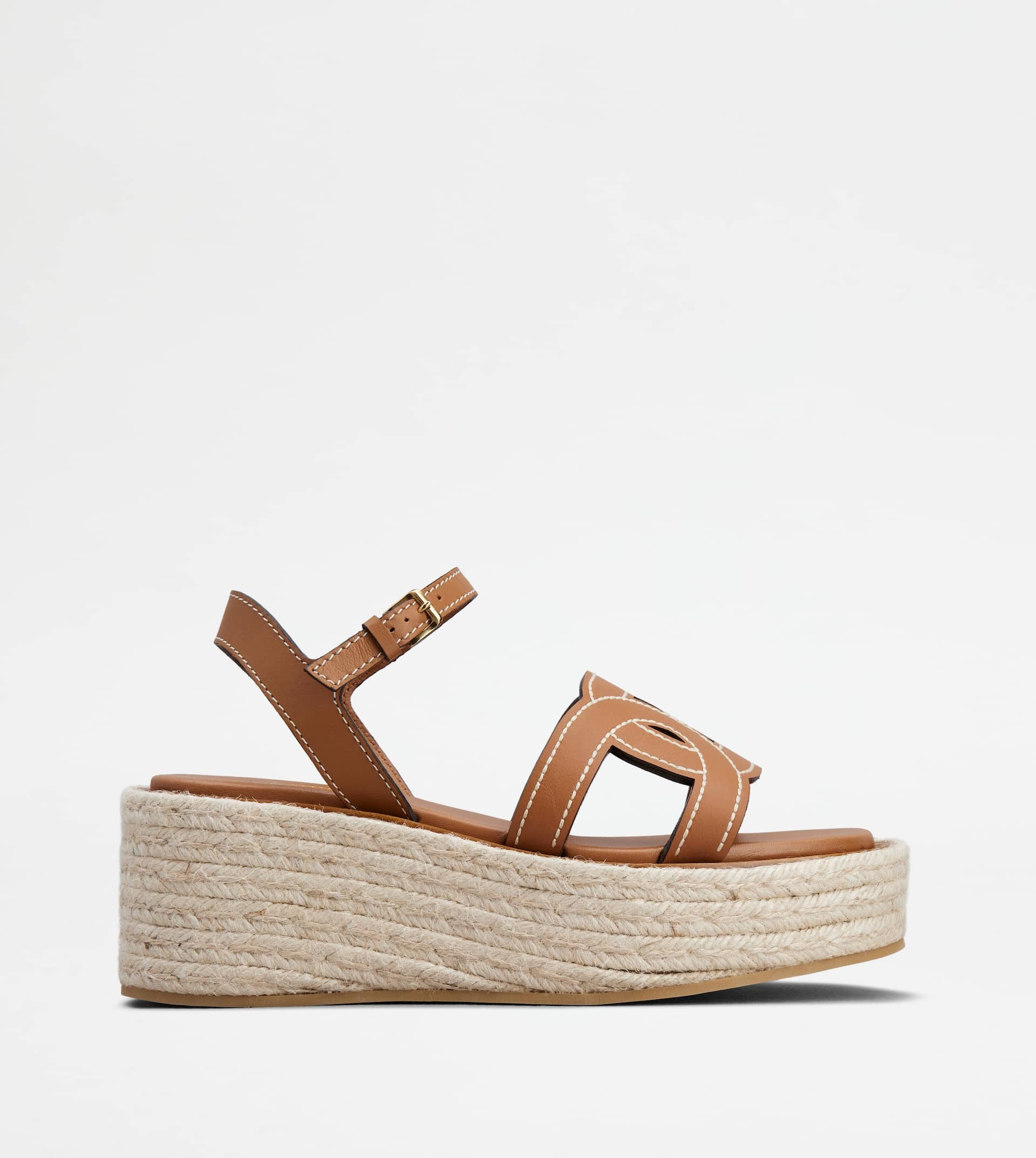 KATE WEDGE SANDALS IN LEATHER - BROWN - 1