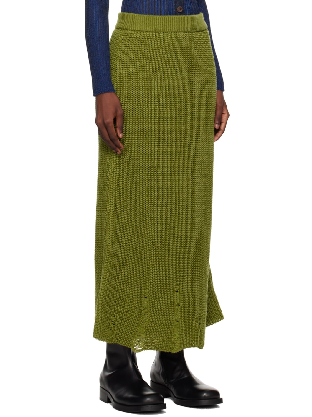 Green Distressed Midi Skirt - 2
