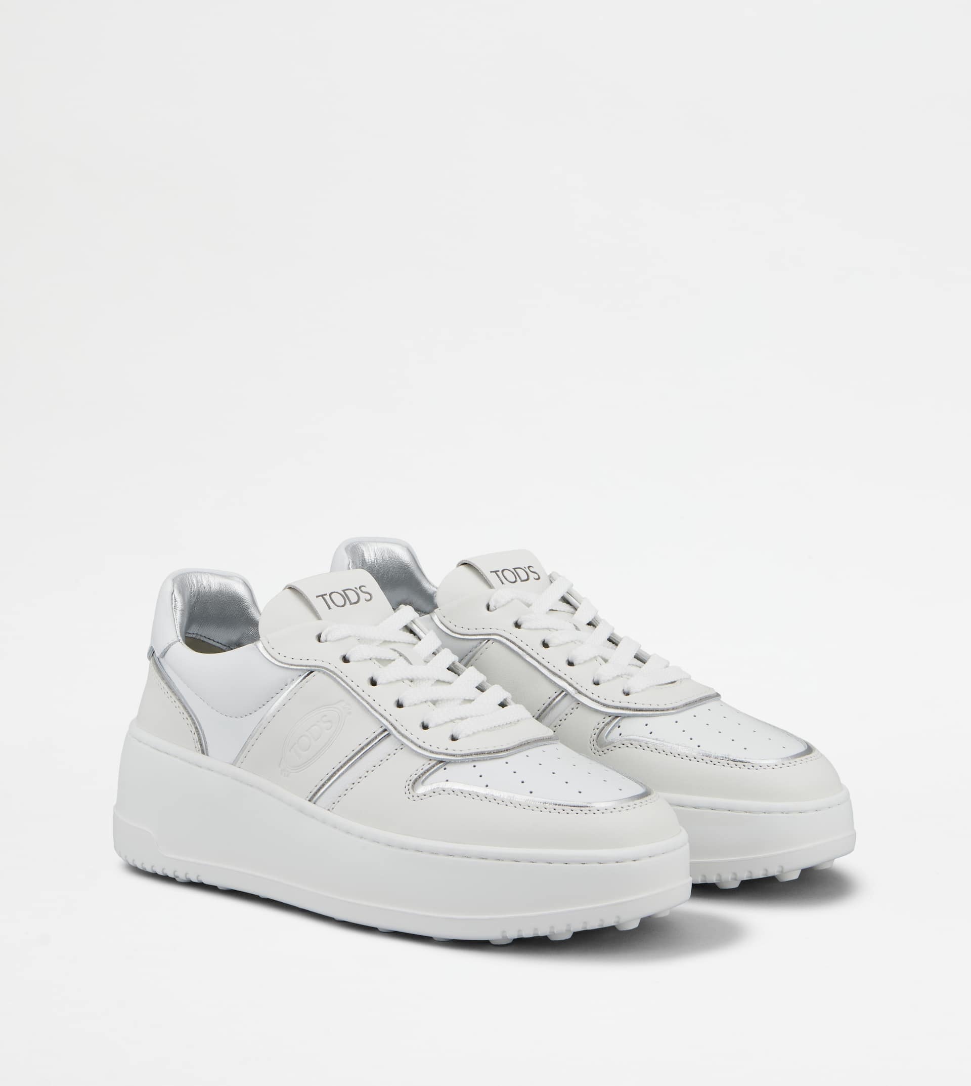 PLATFORM SNEAKERS IN LEATHER - WHITE - 2