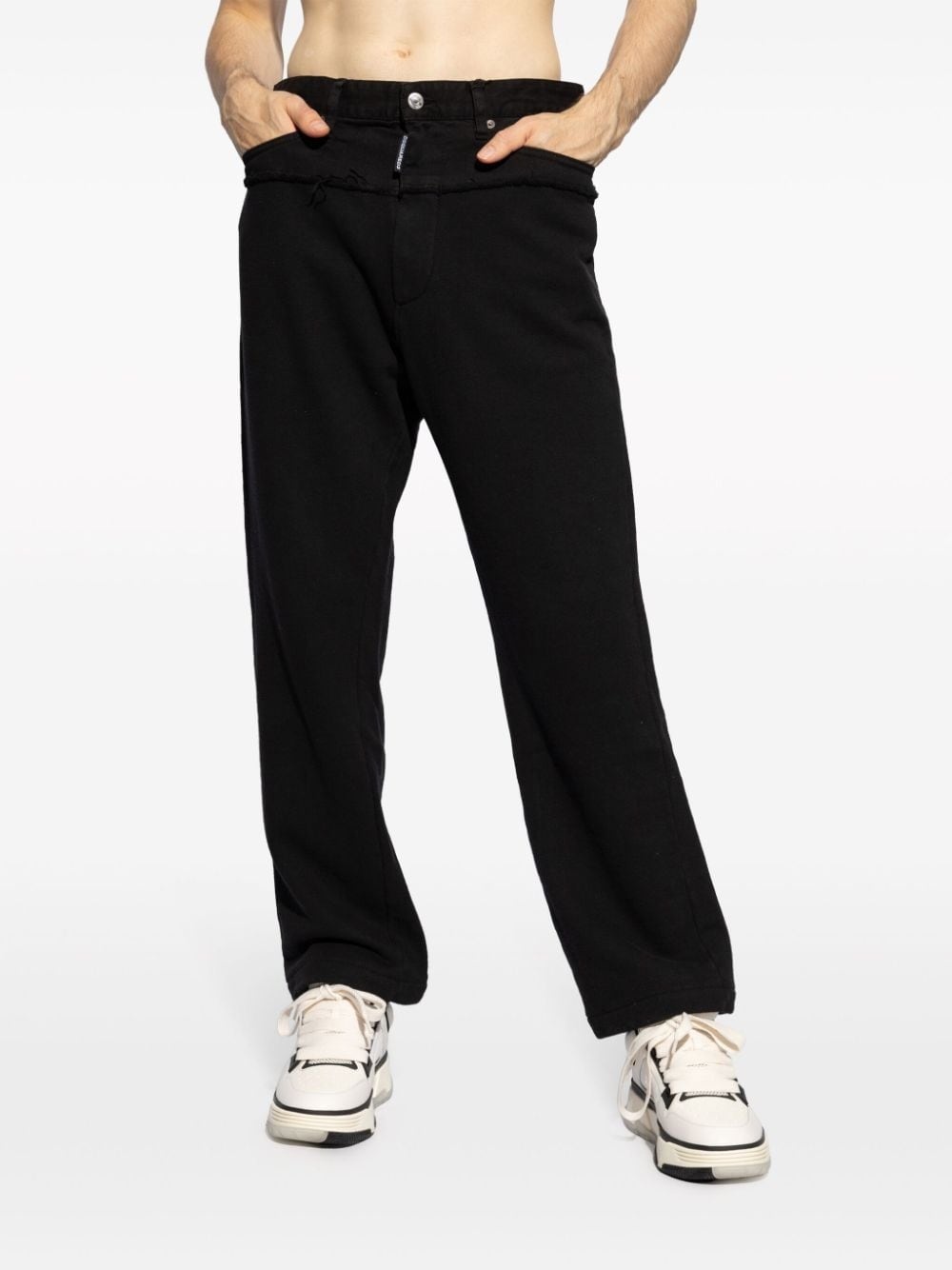 denim-panel cotton track pants - 3