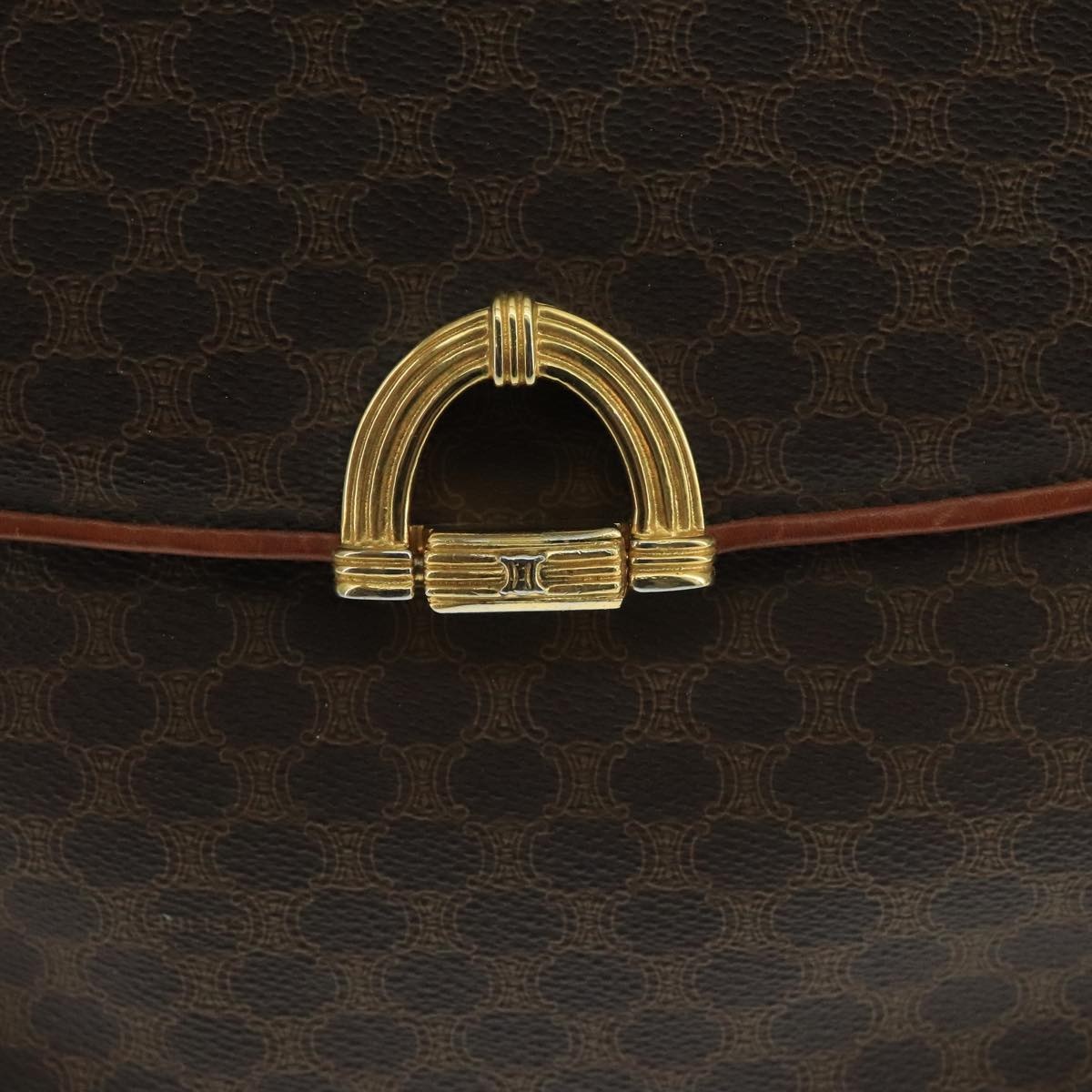 CELINE Macadam Canvas Hand Bag Pvc Leather Brown Gold - 14