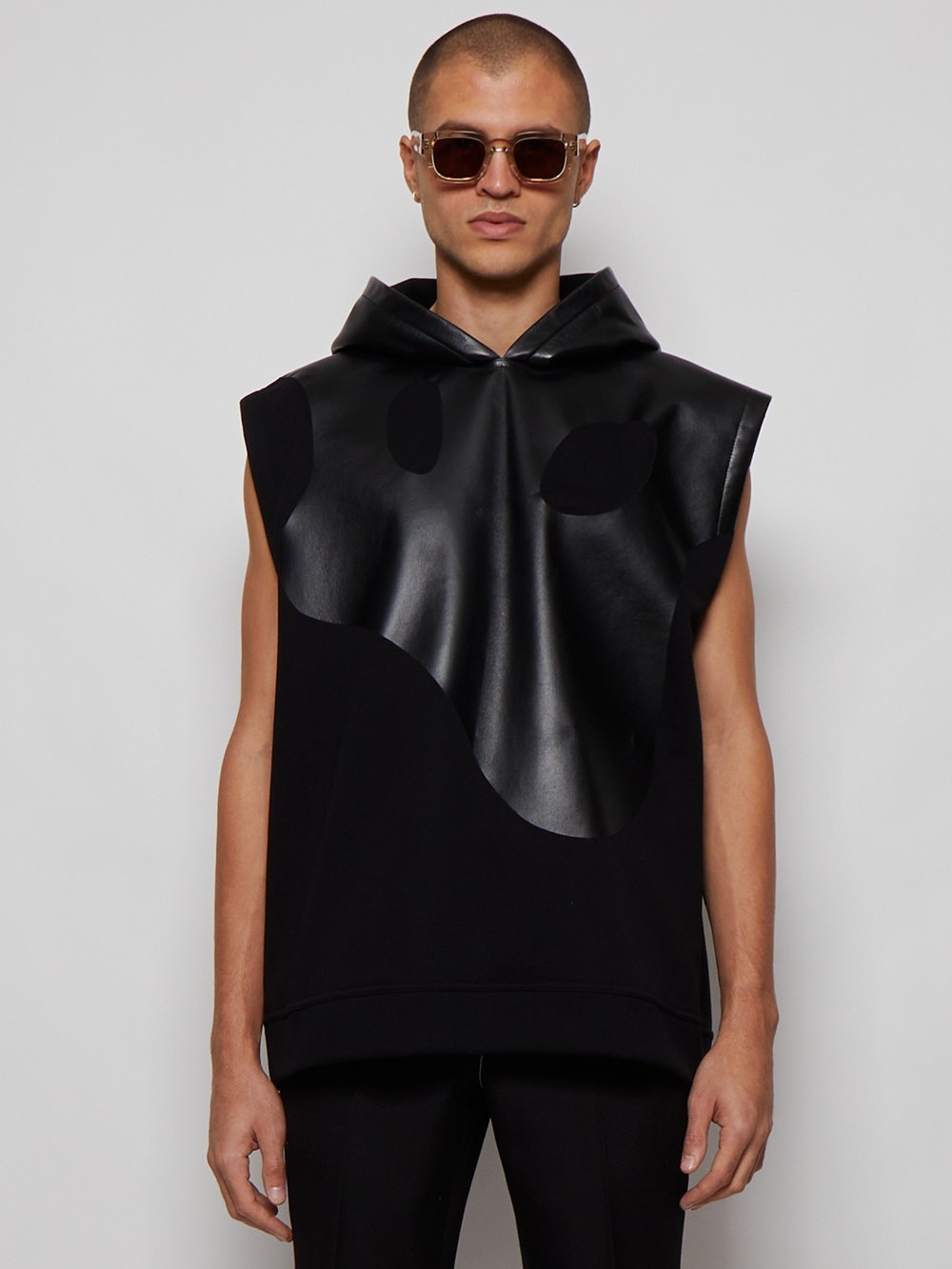 Monster Graphic Cotton And Lambskin Sleeveless Hoodie Black - 3