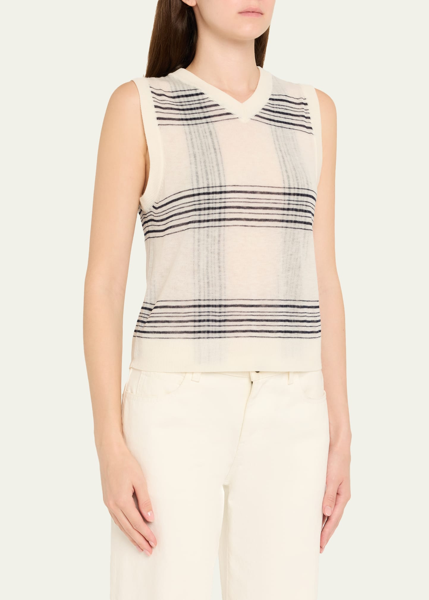 Plaid V-Neck Sweater Vest - 4