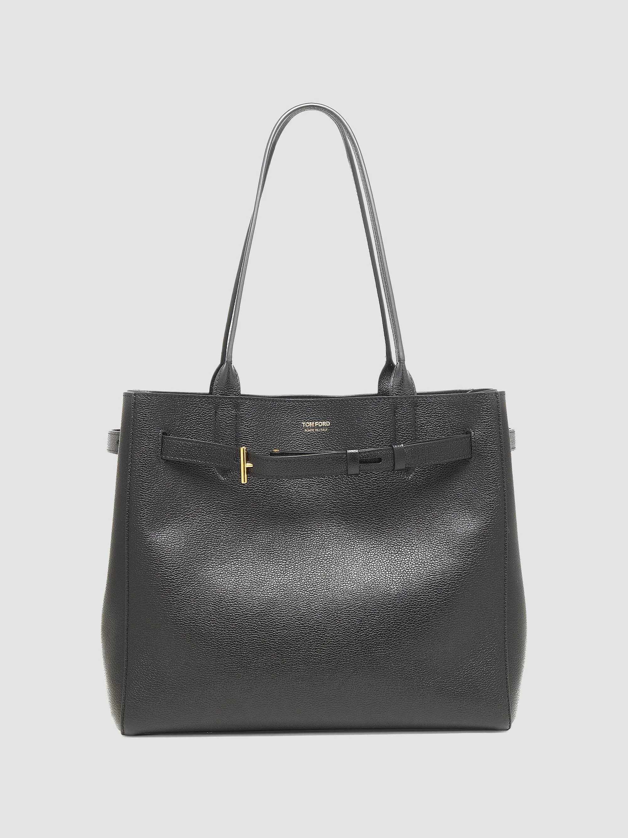 Women's Audrey Medium Grained Leather Tote Bag - Black - 1