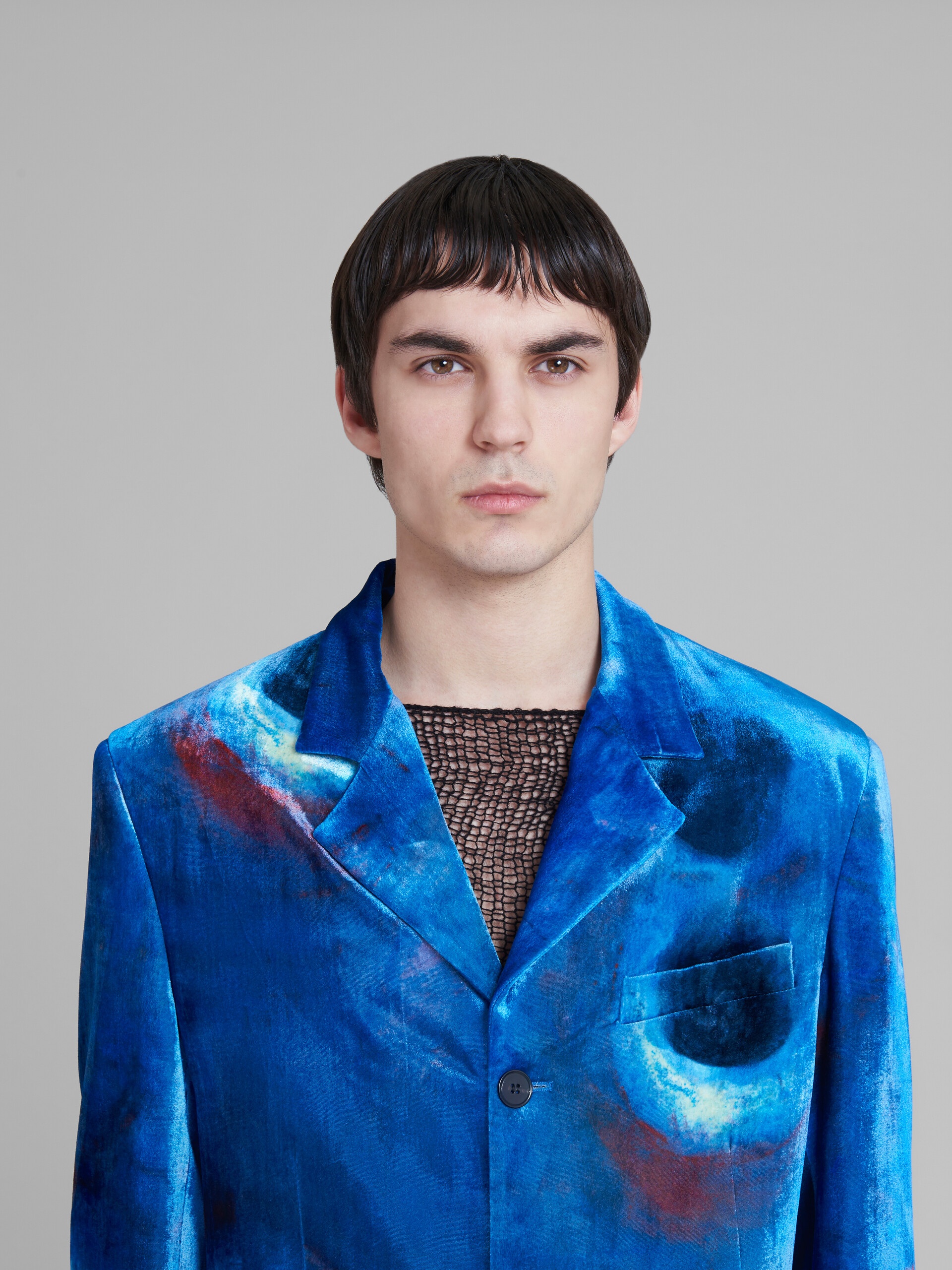 SINGLE-BREASTED VELVET BLAZER WITH BUCHI BLU PRINT - 4