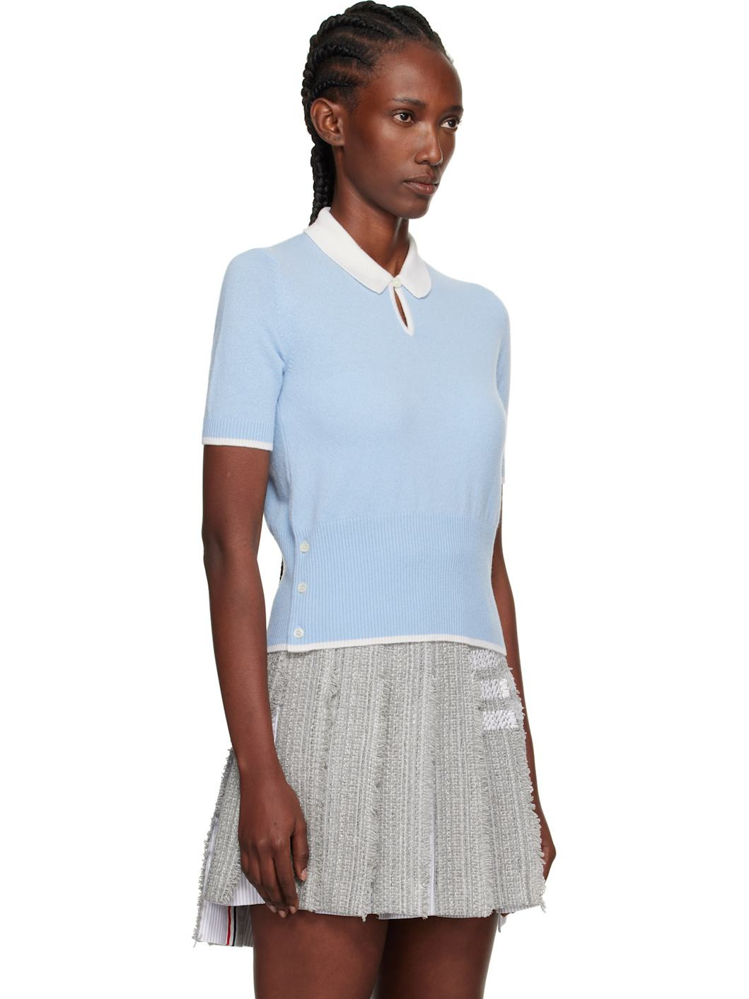 Blue Jersey Stitch Cashmere Polo - 2