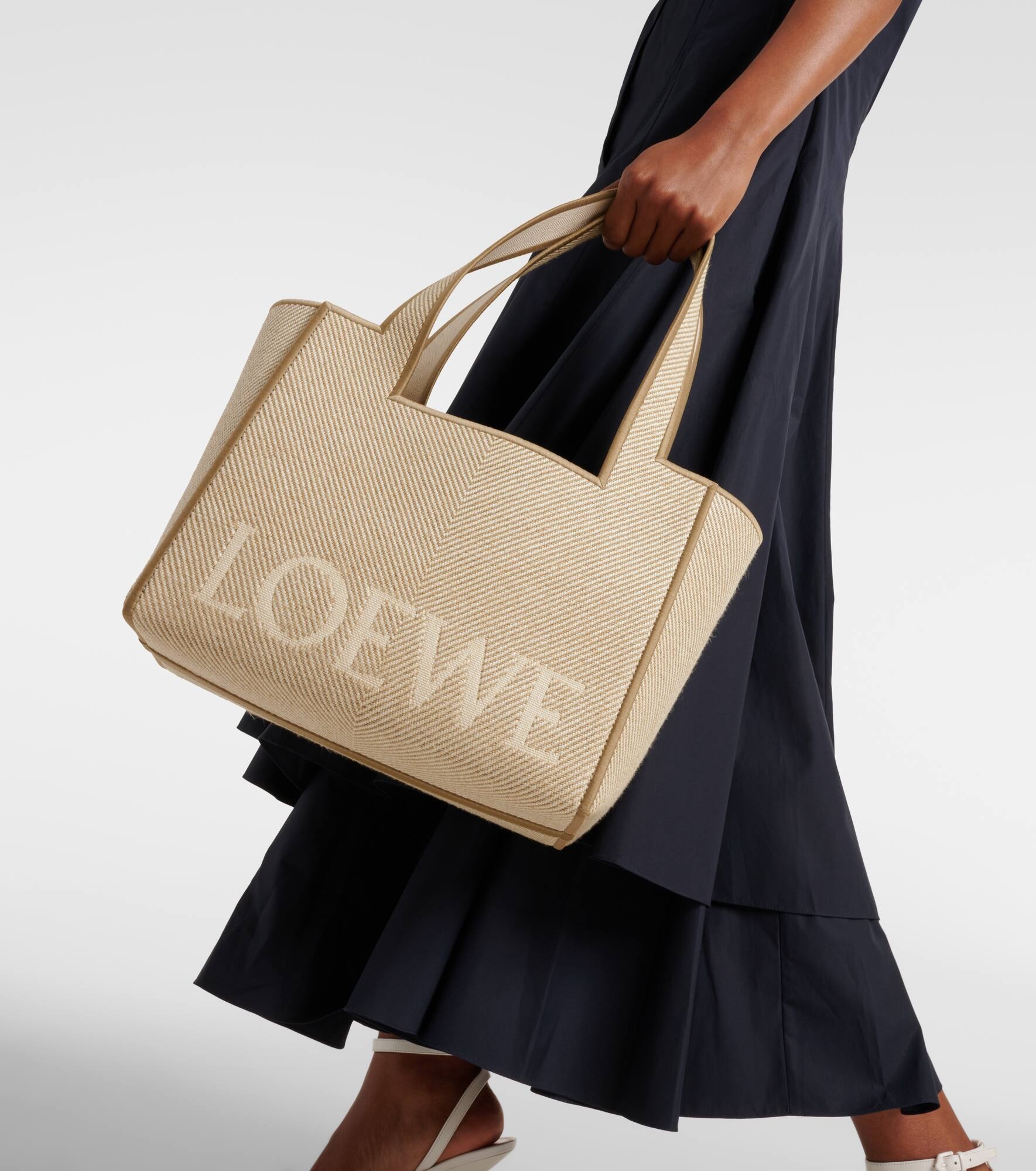 Logo Medium leather-trimmed canvas tote bag - 2