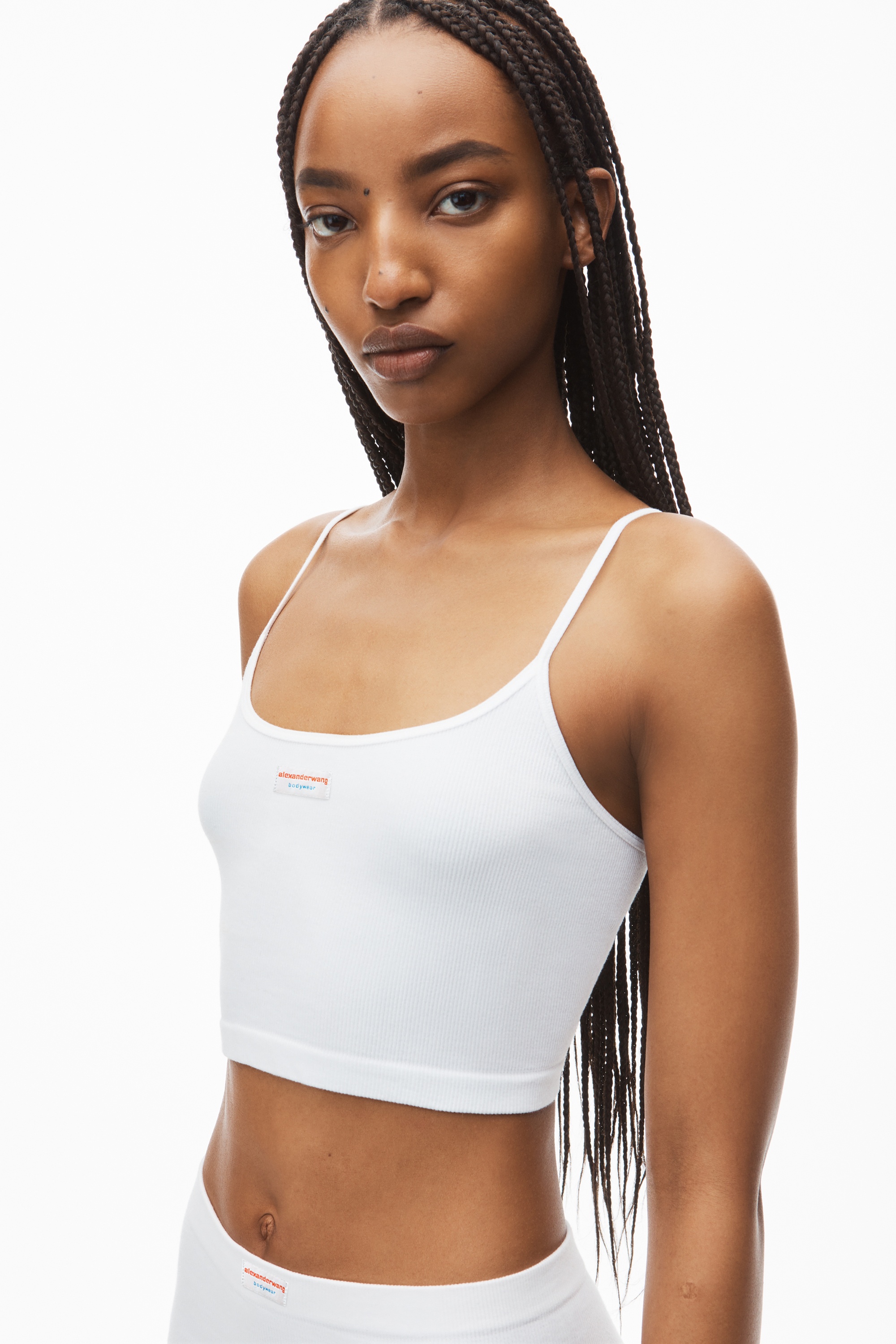 cropped ribbed cotton cami tank - 3