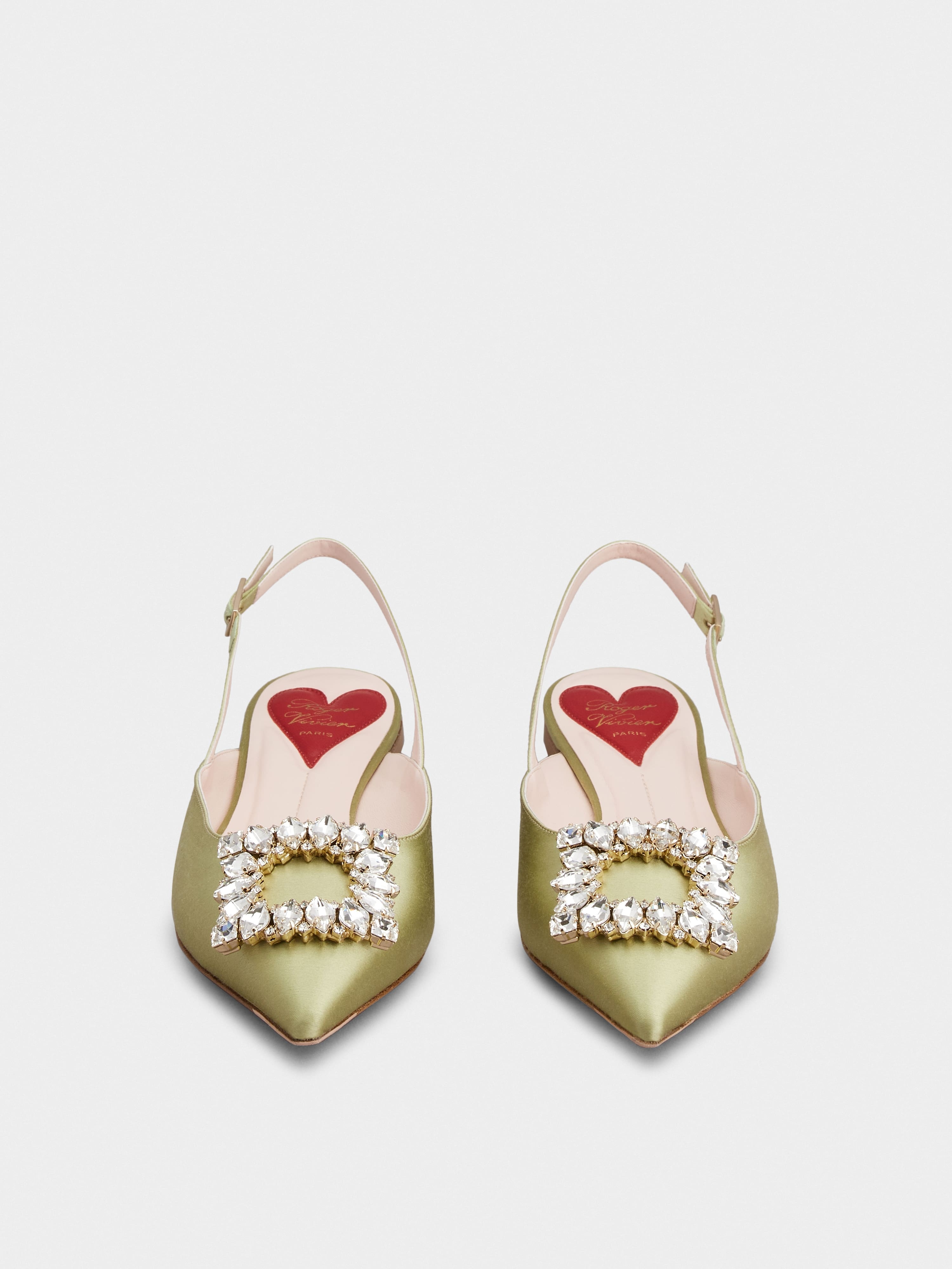 Strass Buckle Slingback Ballerinas in Satin - 6
