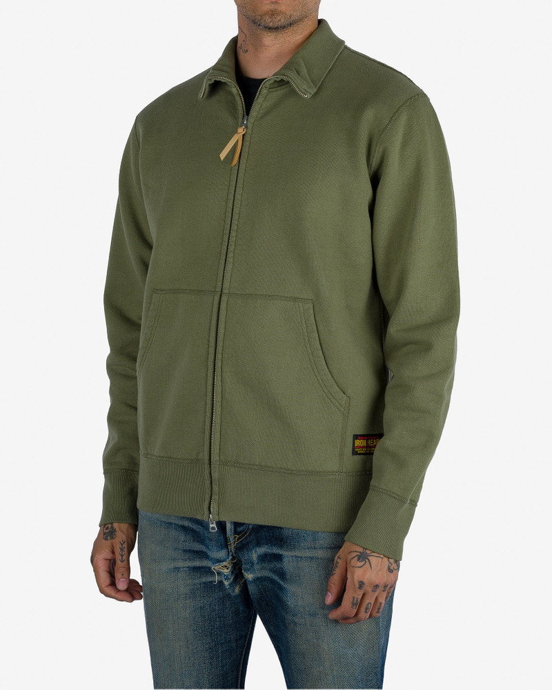 Iron Heart IHSW-11-OLV 14oz Ultra Heavyweight Loopwheel Cotton Zip Up Sweater - Olive Green outlook