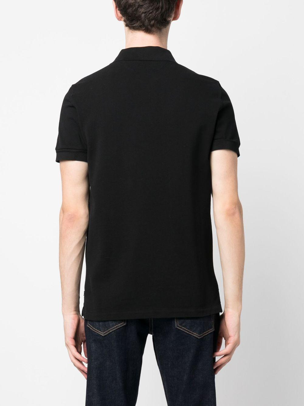 Classic short-sleeved black cotton piquet tennis polo shirt. - 3
