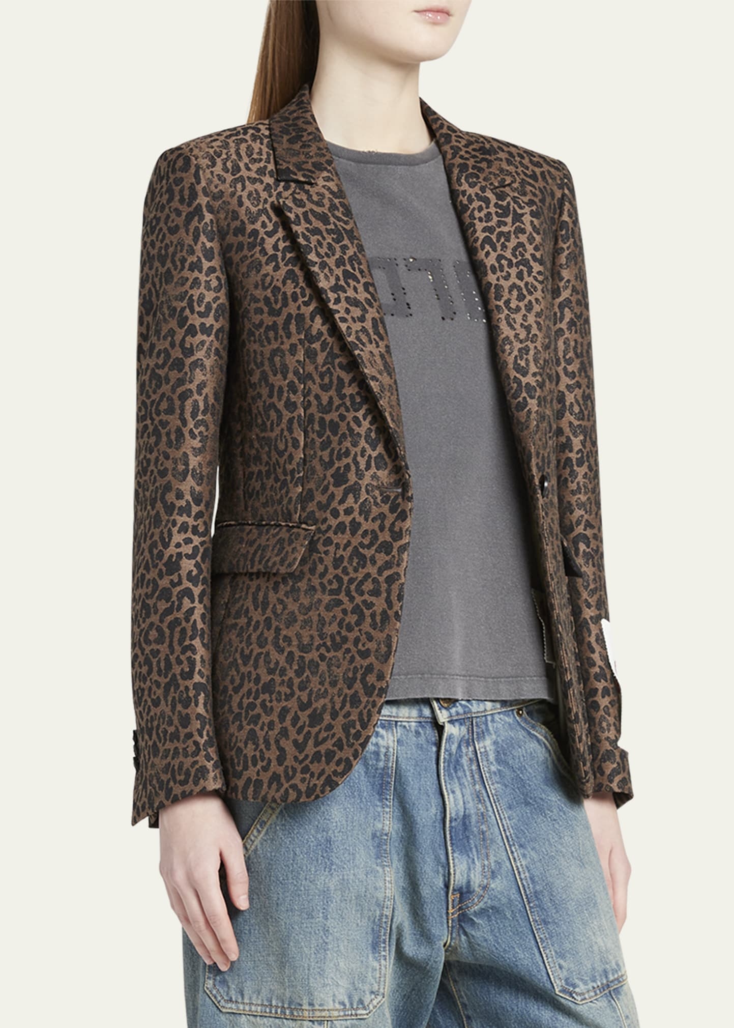 Leopard Jacquard Wool Blazer - 4