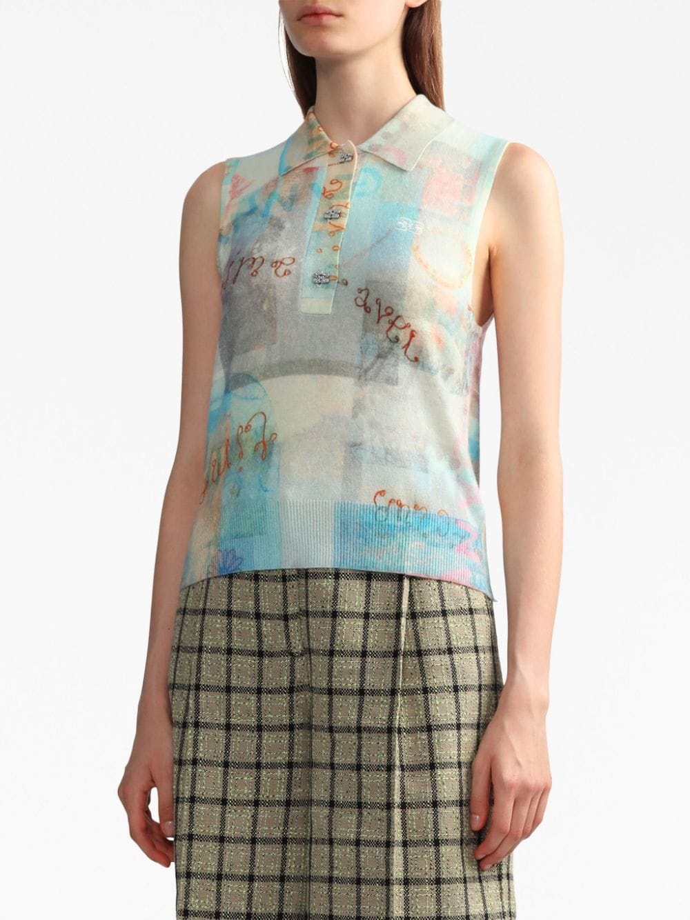 abstract-print fine-knit vest - 3