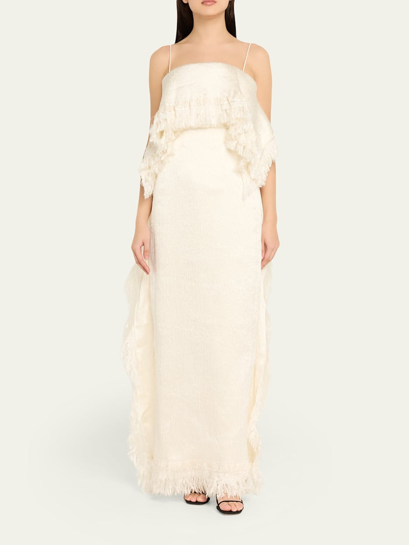 FFORME Jay Layered Fringe Silk Plisse Column Gown outlook