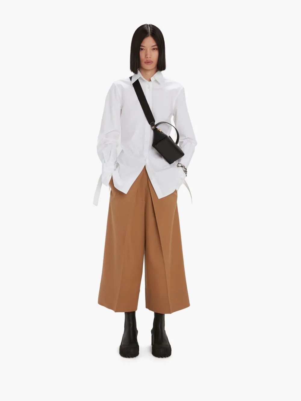 PLEAT FRONT WIDE LEG CROPPED TROUSERS - 2