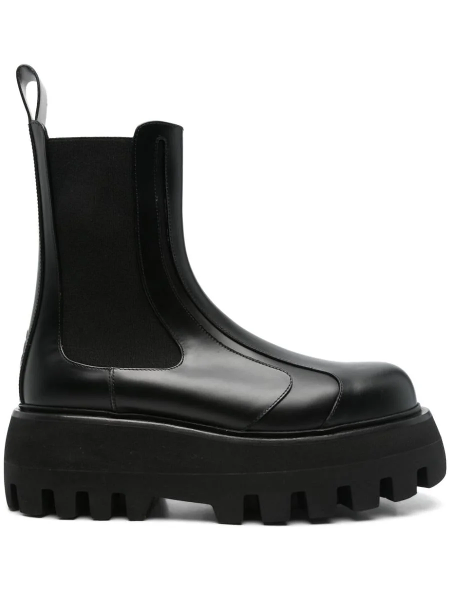 Alexander McQueen Black Glossy Leather Ankle Boots With Tank Sole - 1