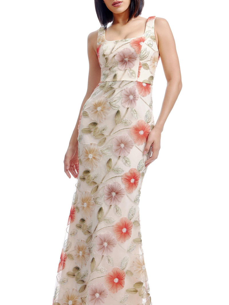 Women's Tyra Embellished Floral Sleeveless Mermaid Gown - Champagne Multi 5