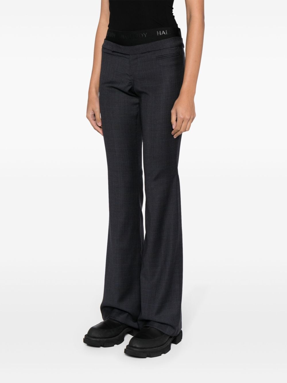 logo-waistband layered-detail flared trousers - 3