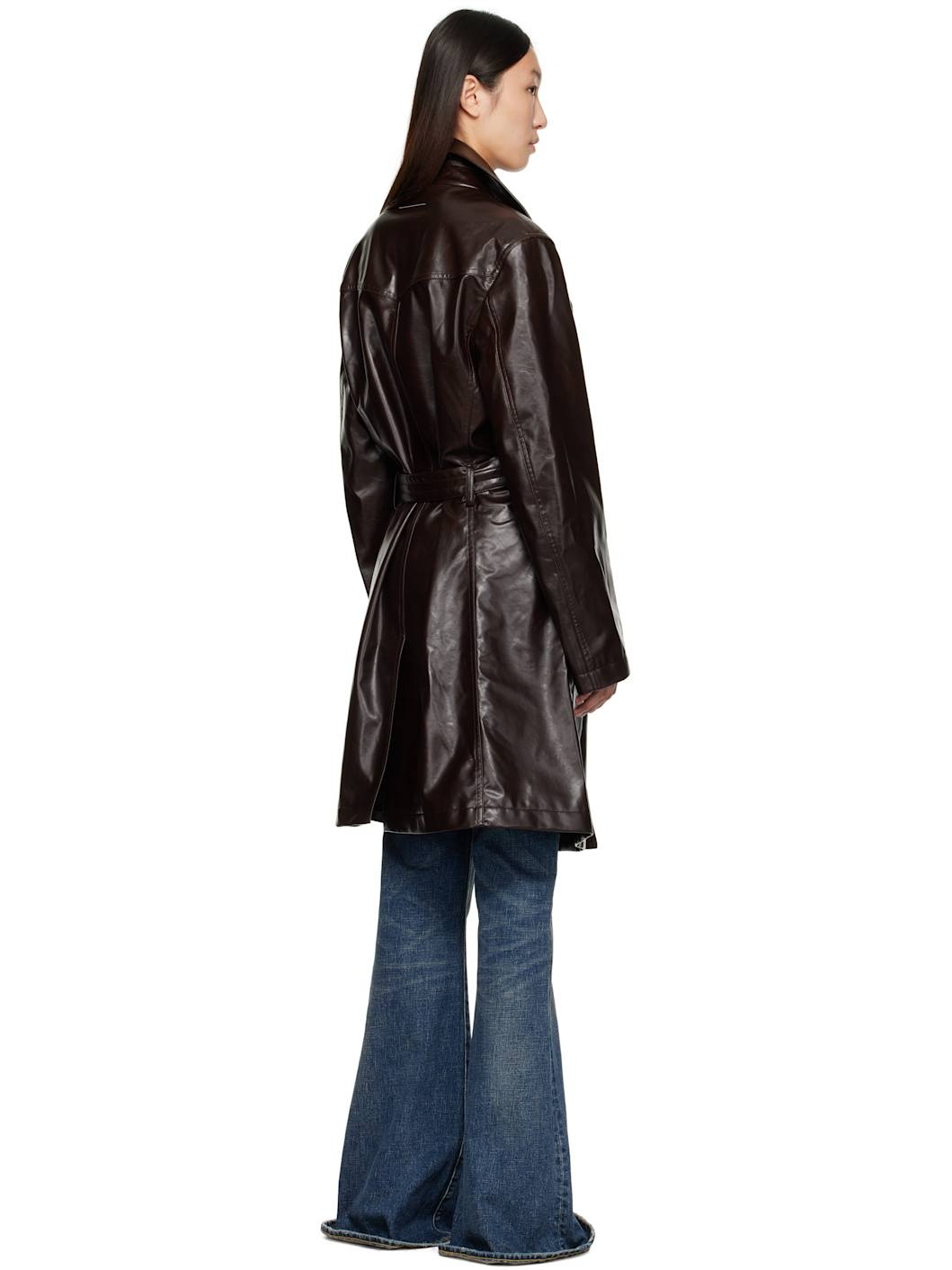 Burgundy Rain Faux-Leather Trench Coat - 3
