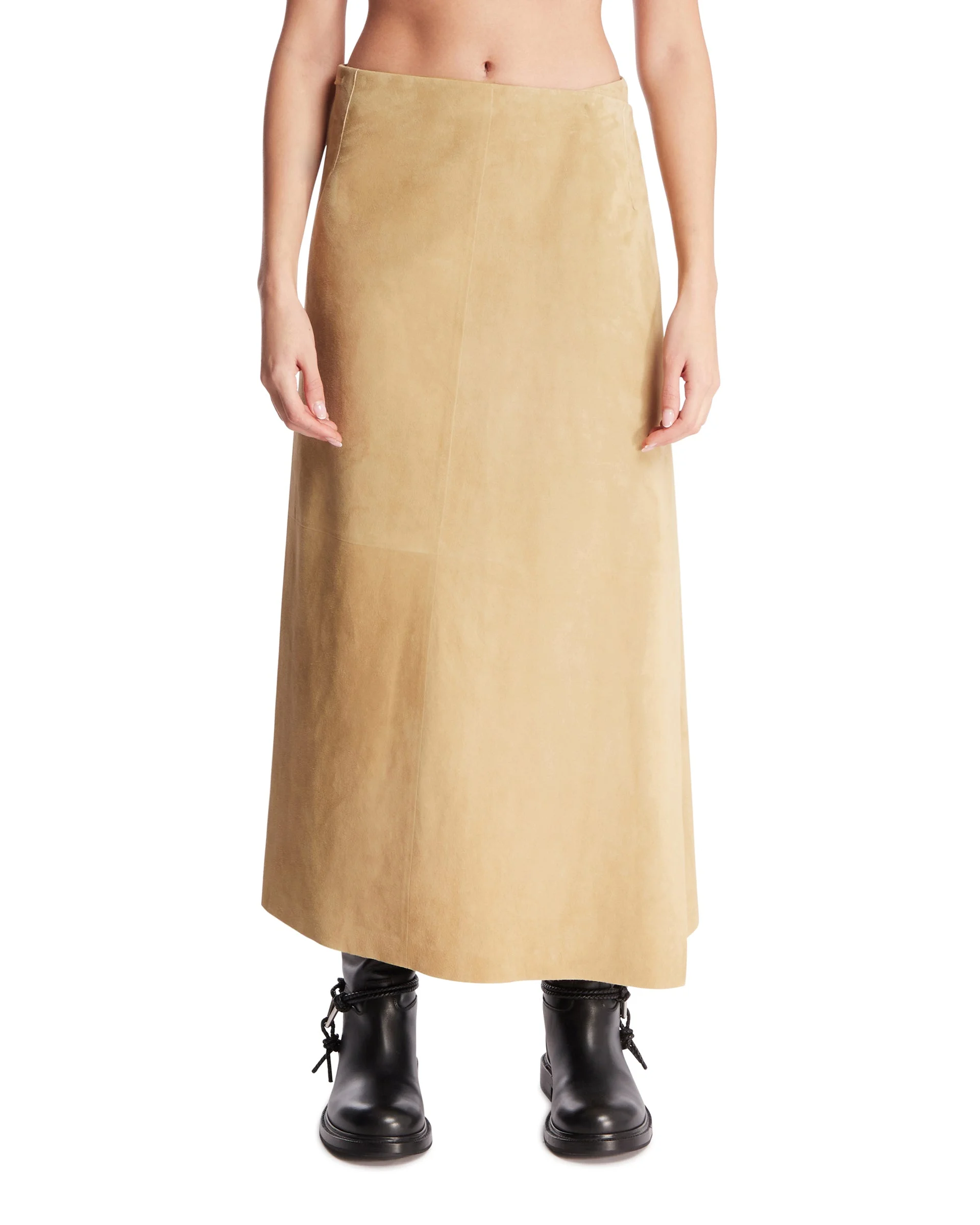 Beige Midi Leather Skirt - 1