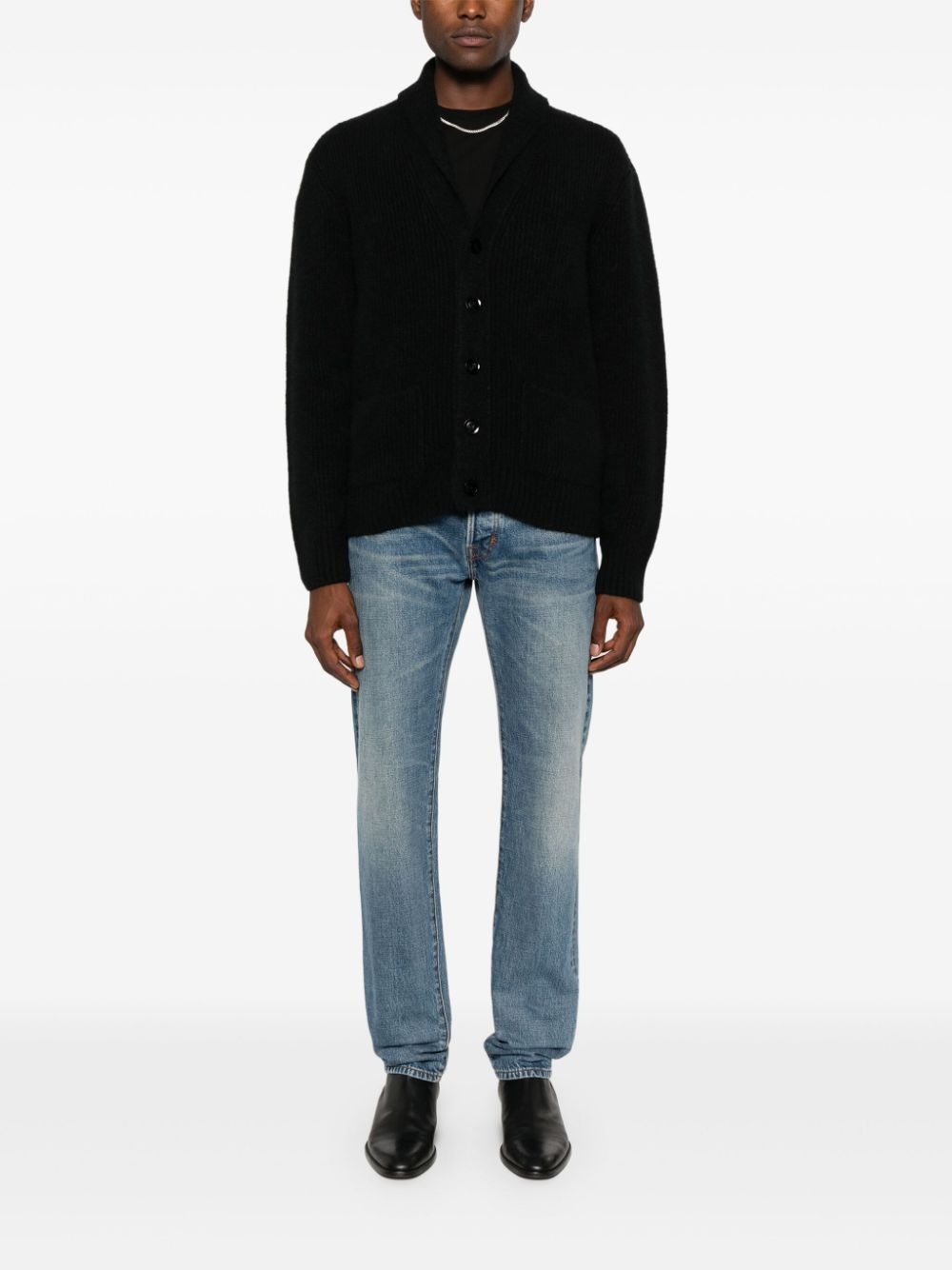shawl-collar ribbed cardigan - 2