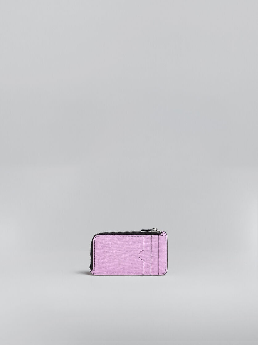 BLUE AND PINK SAFFIANO LEATHER ZIP-AROUND CARD CASE - 3