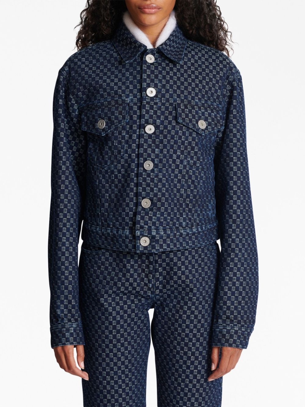 monogram-print denim jacket - 5