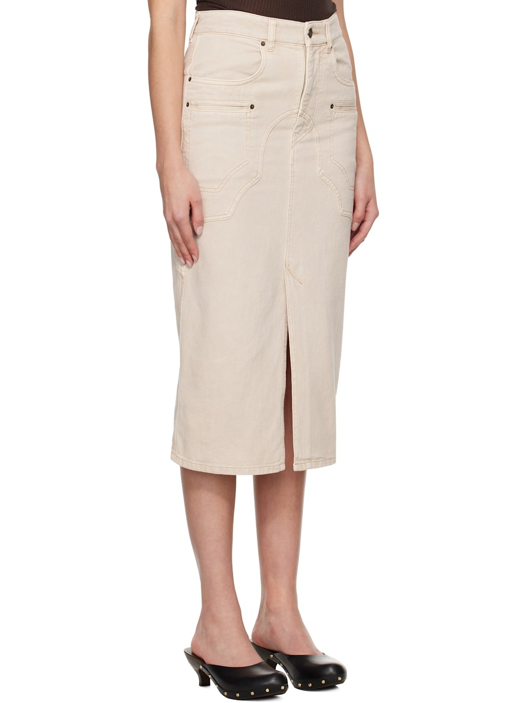 Beige Britt Denim Midi Skirt - 2