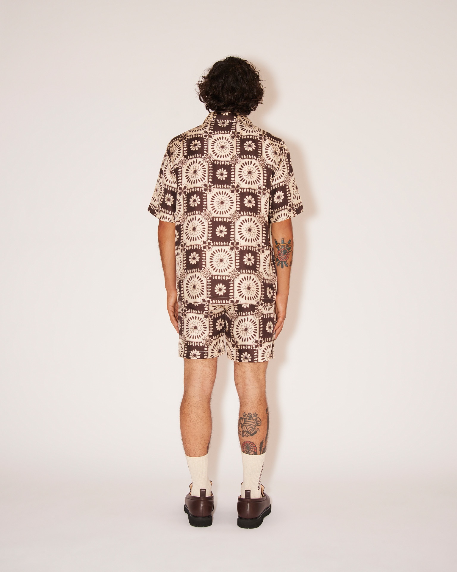 BODIL - Twill-silk tile shirt - Brown - 4
