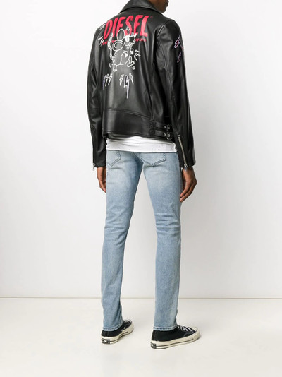 Diesel off-centre zipped graffiti print jacket outlook