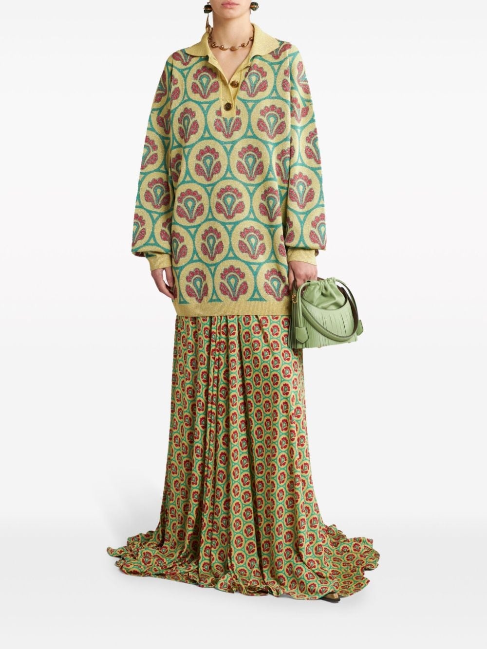 floral-jacquard polo jumper - 2