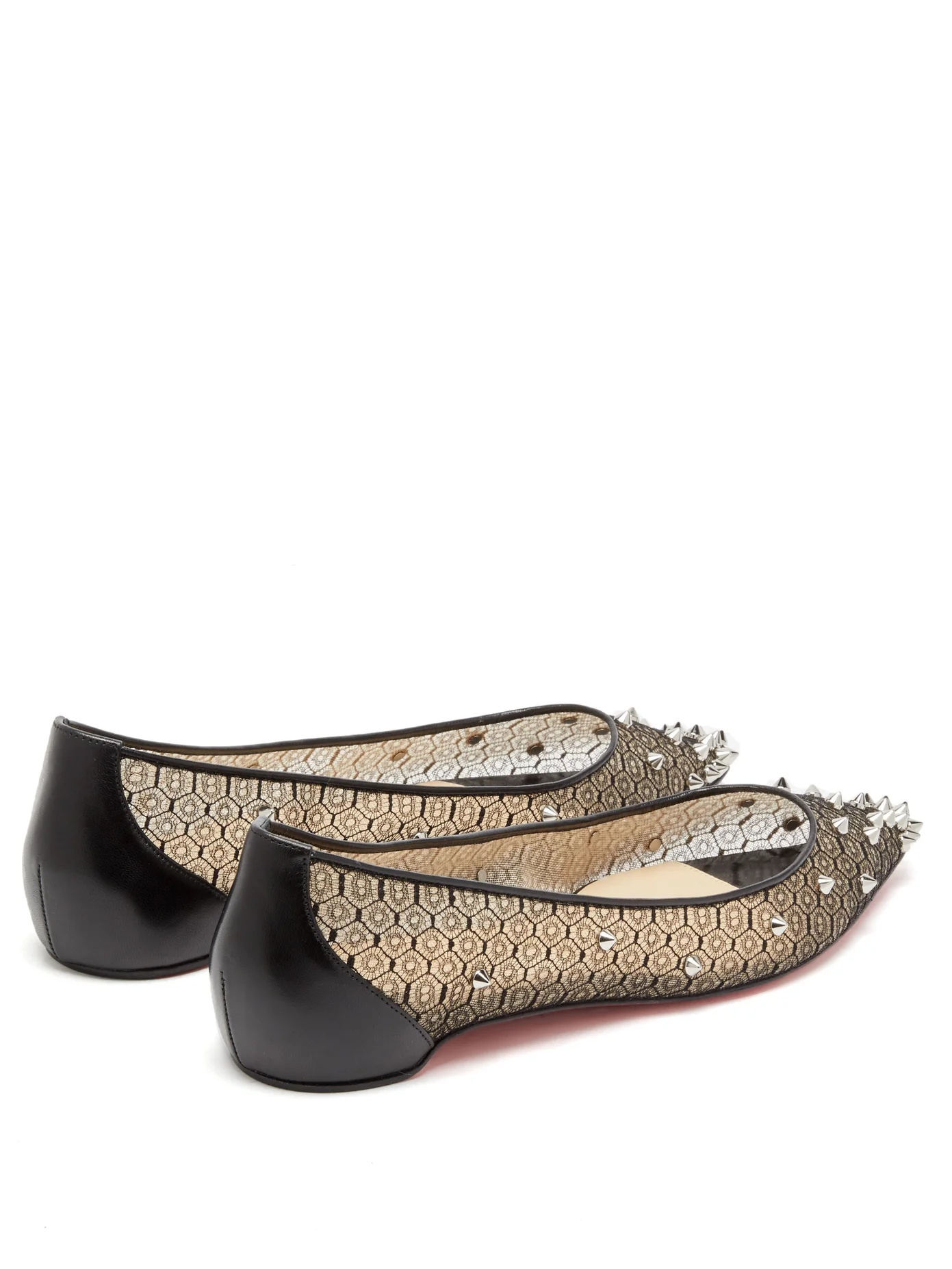 Spike-embellished lace ballet flats - 4