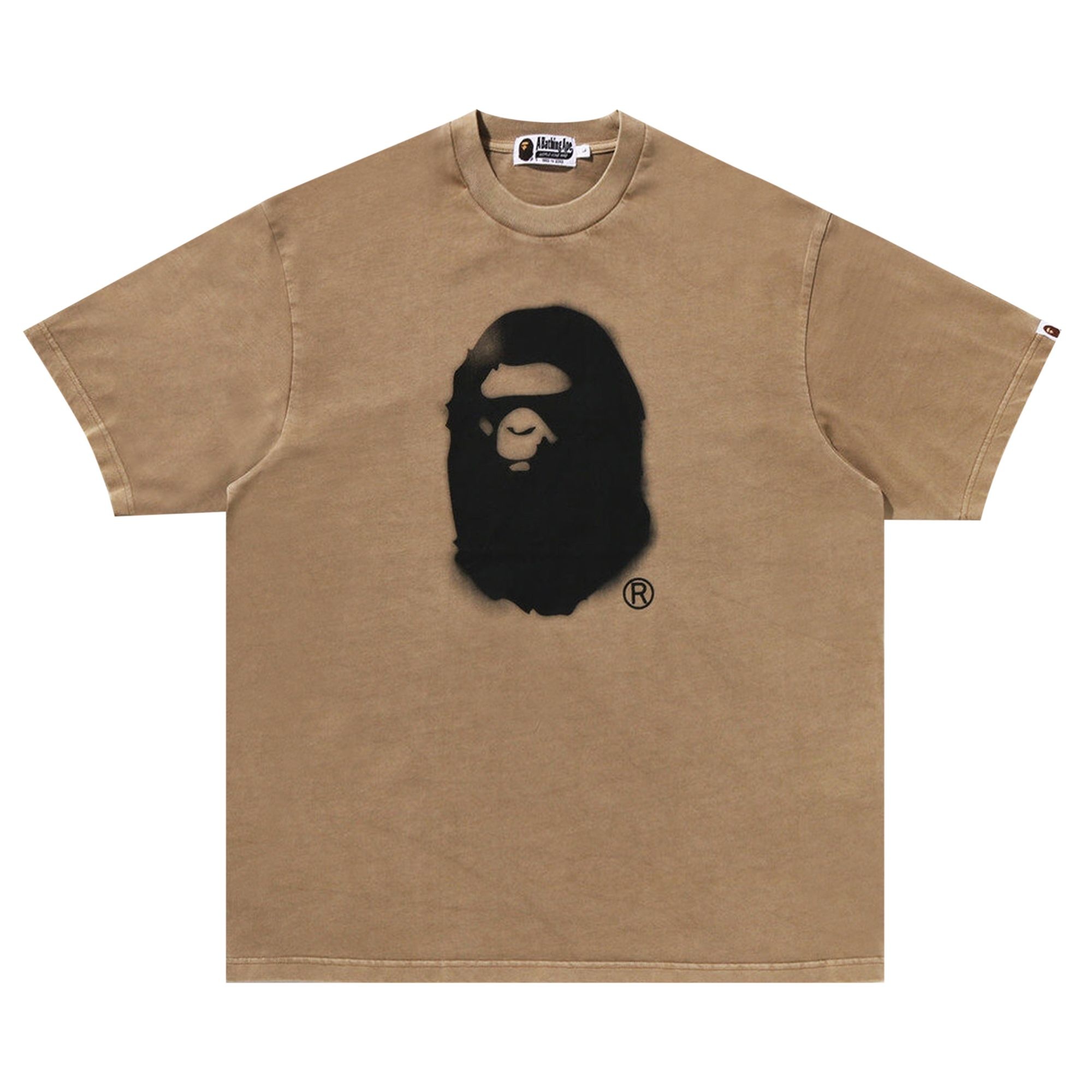 BAPE Spray Ape Head Garment Dyed Relaxed Fit Tee 'Beige' - 1